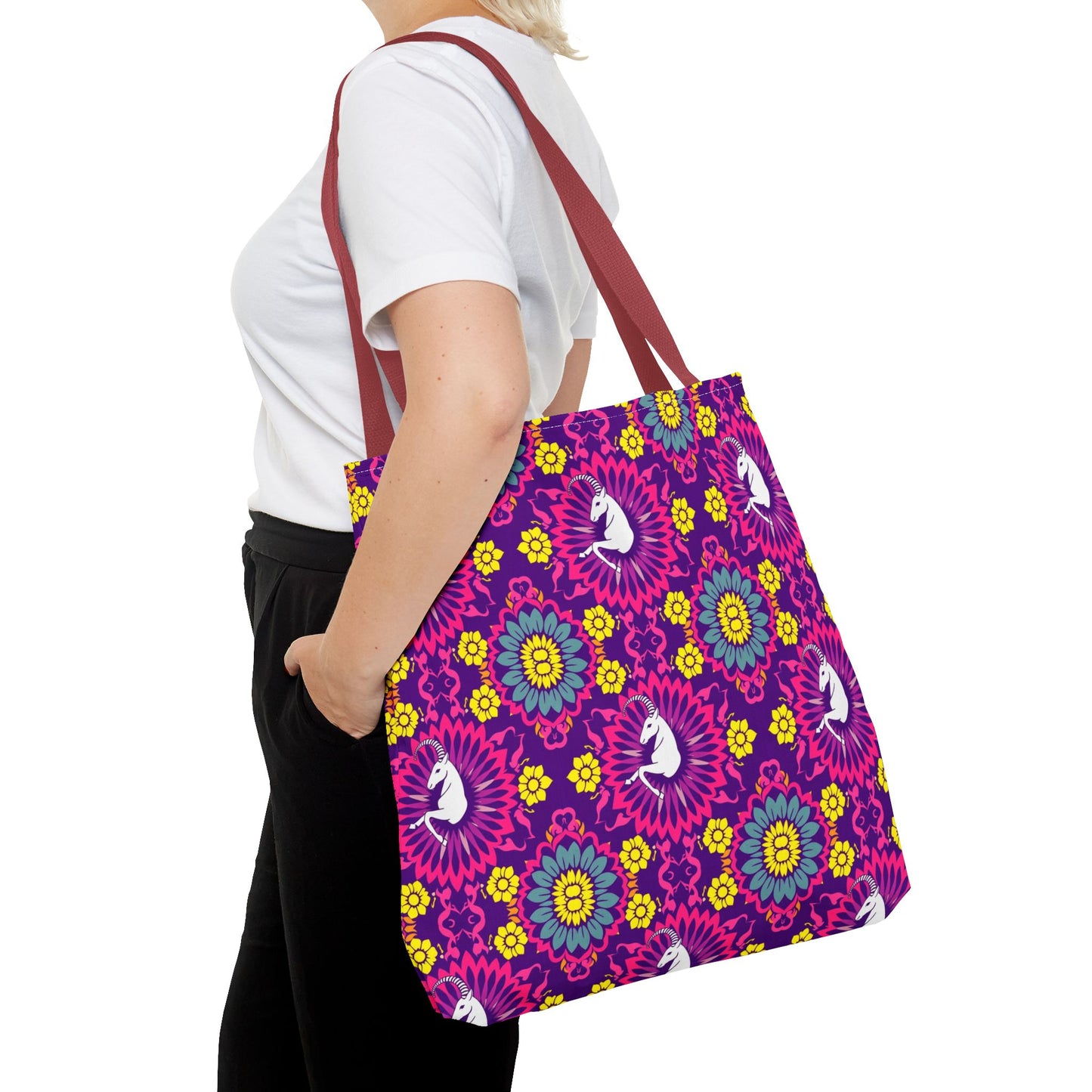 Tote Bag, (AOP), Capricorn, Zodiac v5, Flower Pattern