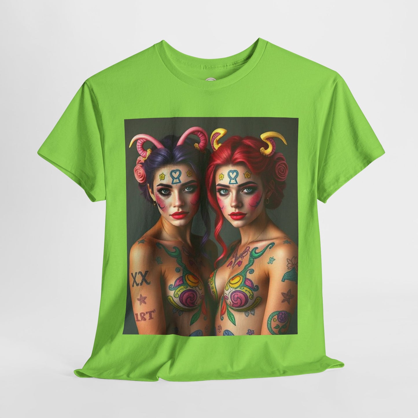 Unisex Heavy Cotton T-Shirt, Gemini, Zodiac v3, Sexy Art
