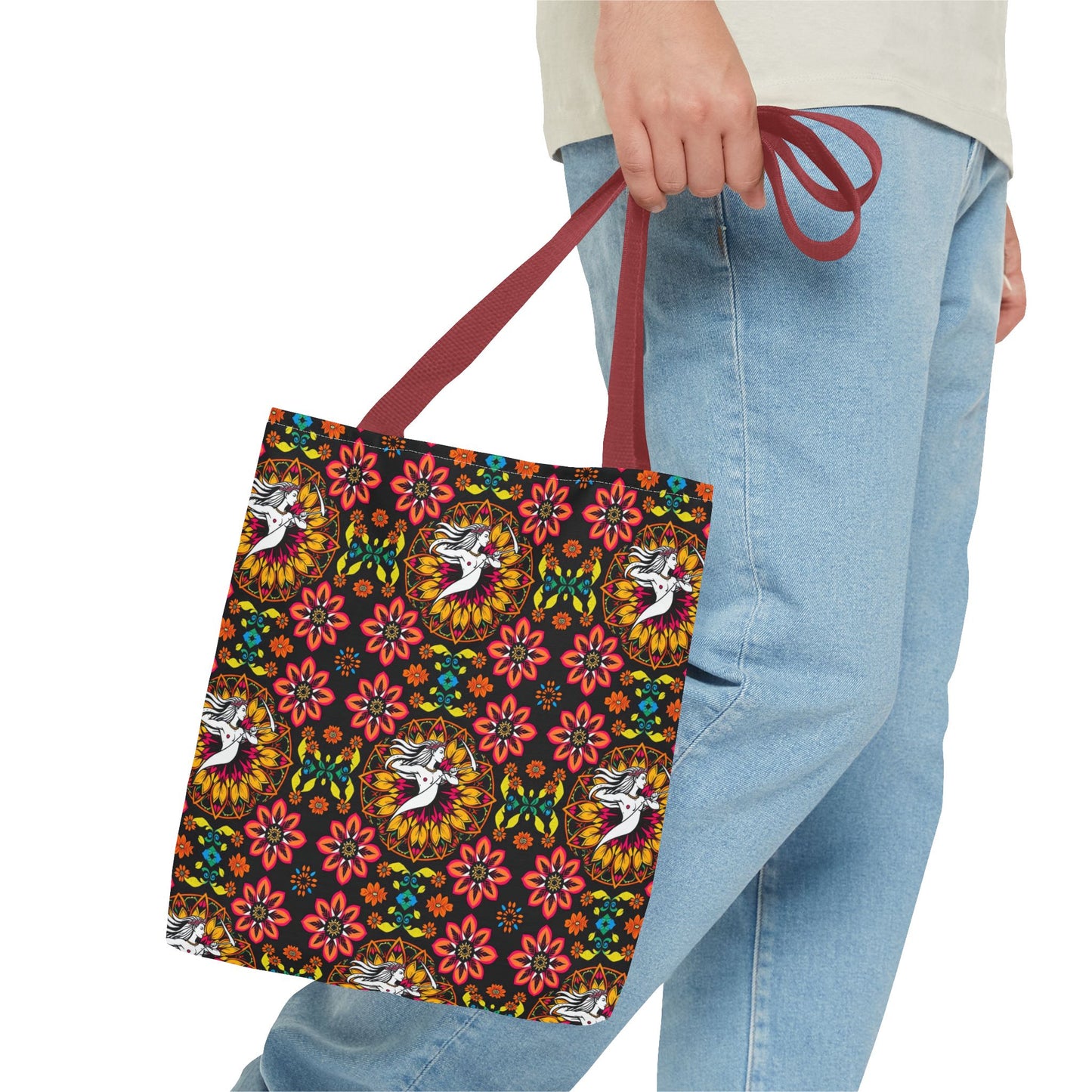 Tote Bag (AOP), Sagittarius, Zodiac v1, Flower Pattern