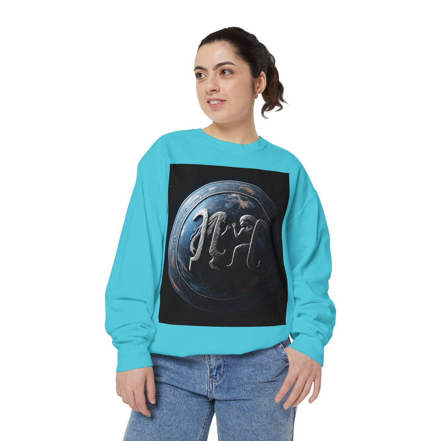 Garment-Dyed Sweatshirt, Unisex, Space Symbol Design, Gemini
