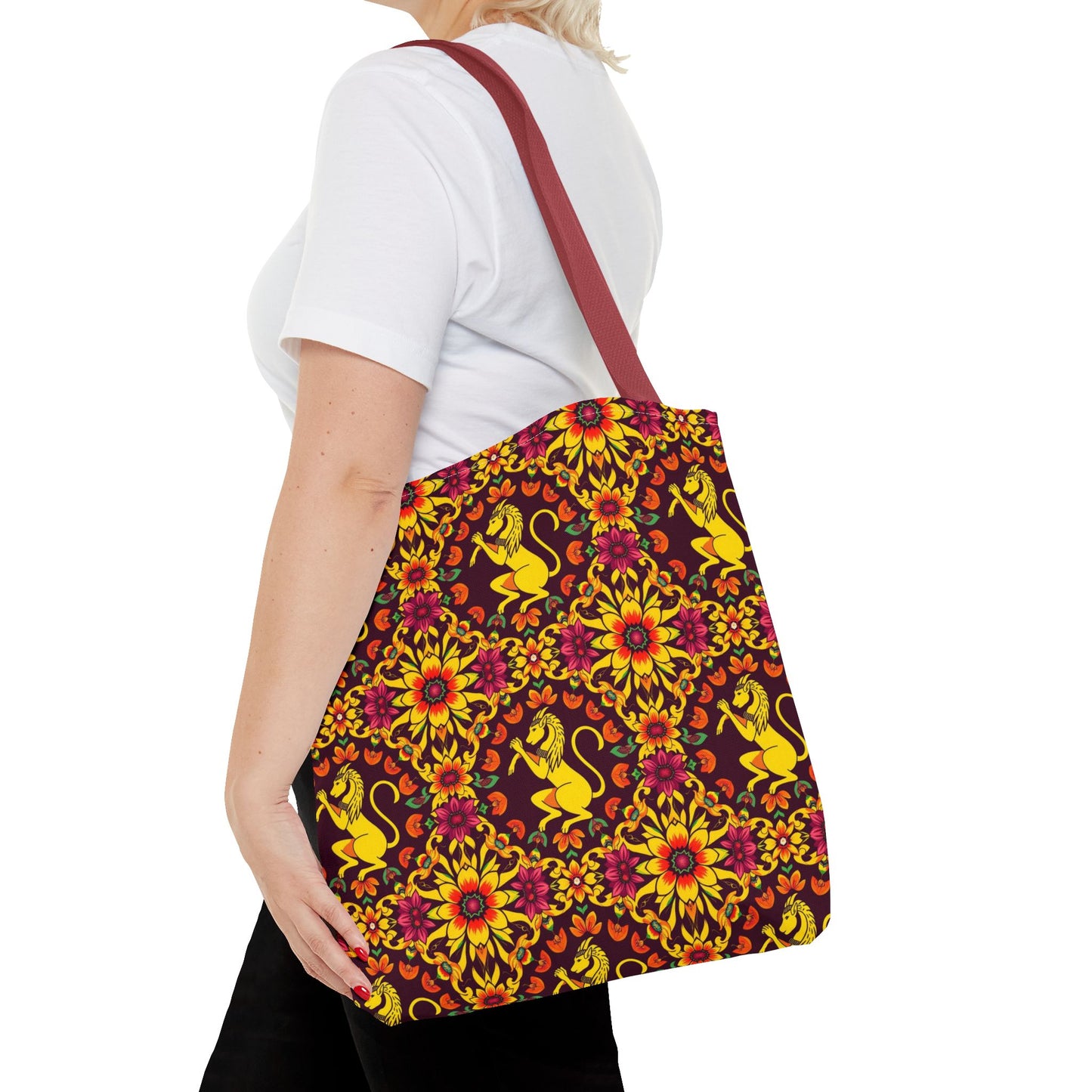 Tote Bag (AOP), Virgo, Zodiac v2, Flower Pattern