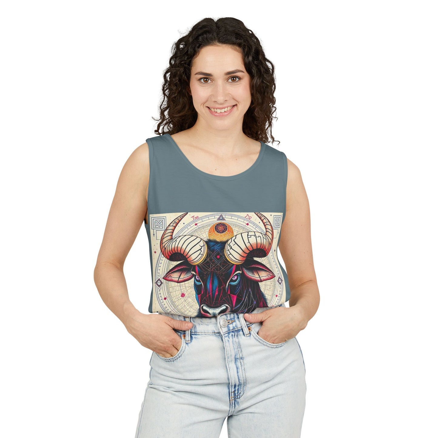 Unisex Garment-Dyed, Tank Top, Taurus Design, Pop Art, 100% US cotton