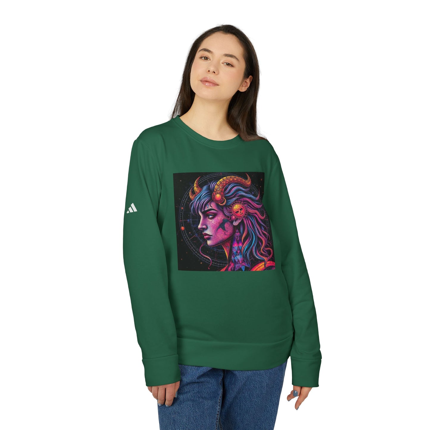 Adidas, Unisex Fleece Crewneck Sweatshirt, Virgo, Pop Art, Zodiac