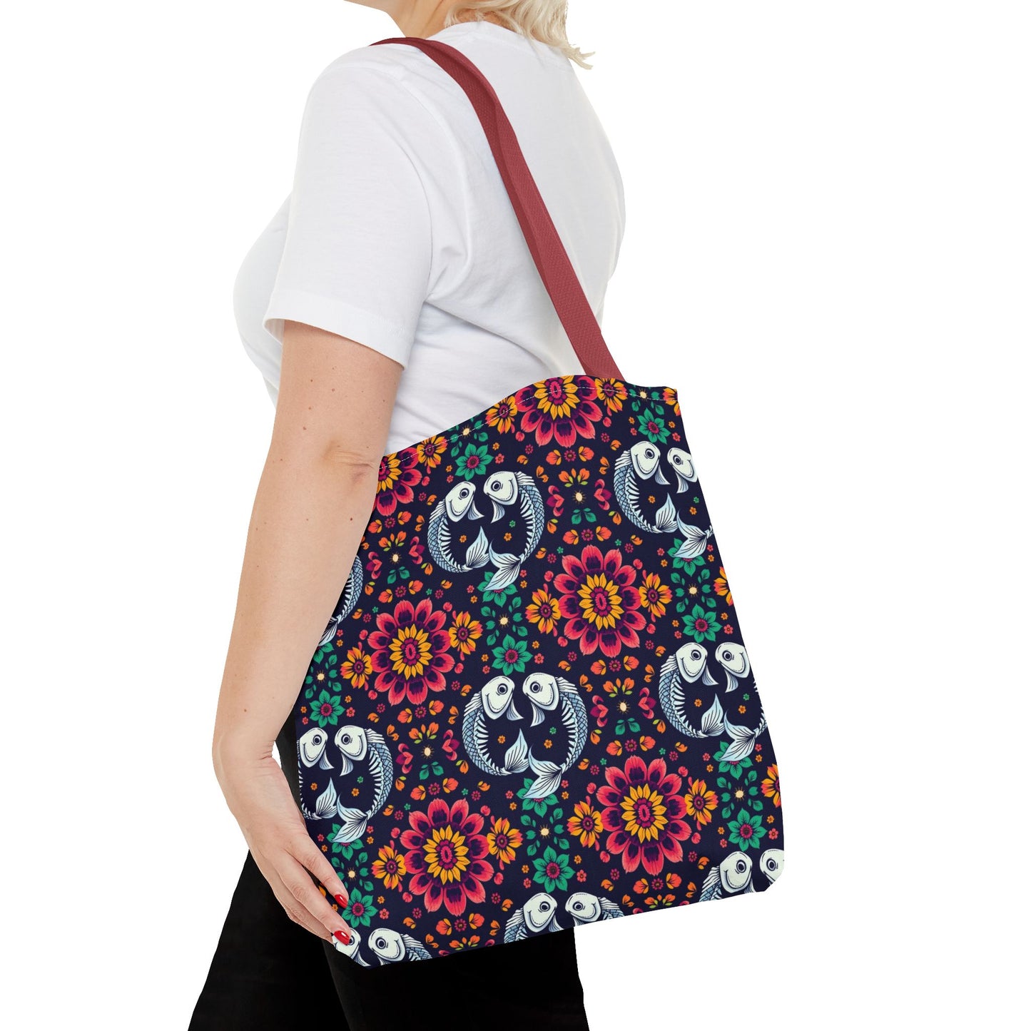 Tote Bag (AOP), Pisces, Zodiac v1, Flower Pattern
