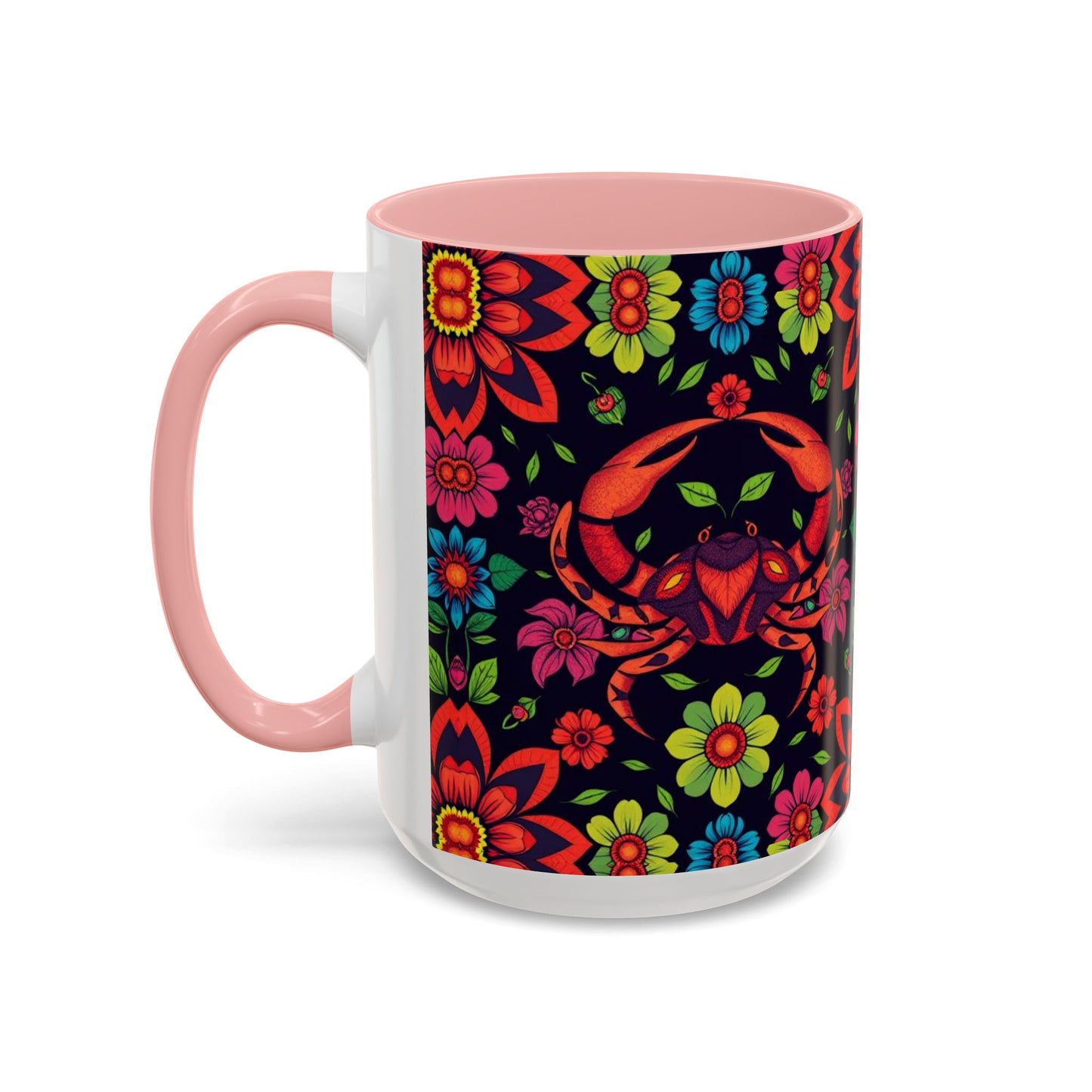 Accent Coffee Mug, Cancer, Zodiac v4, Flower Pattern, (11, 15oz)