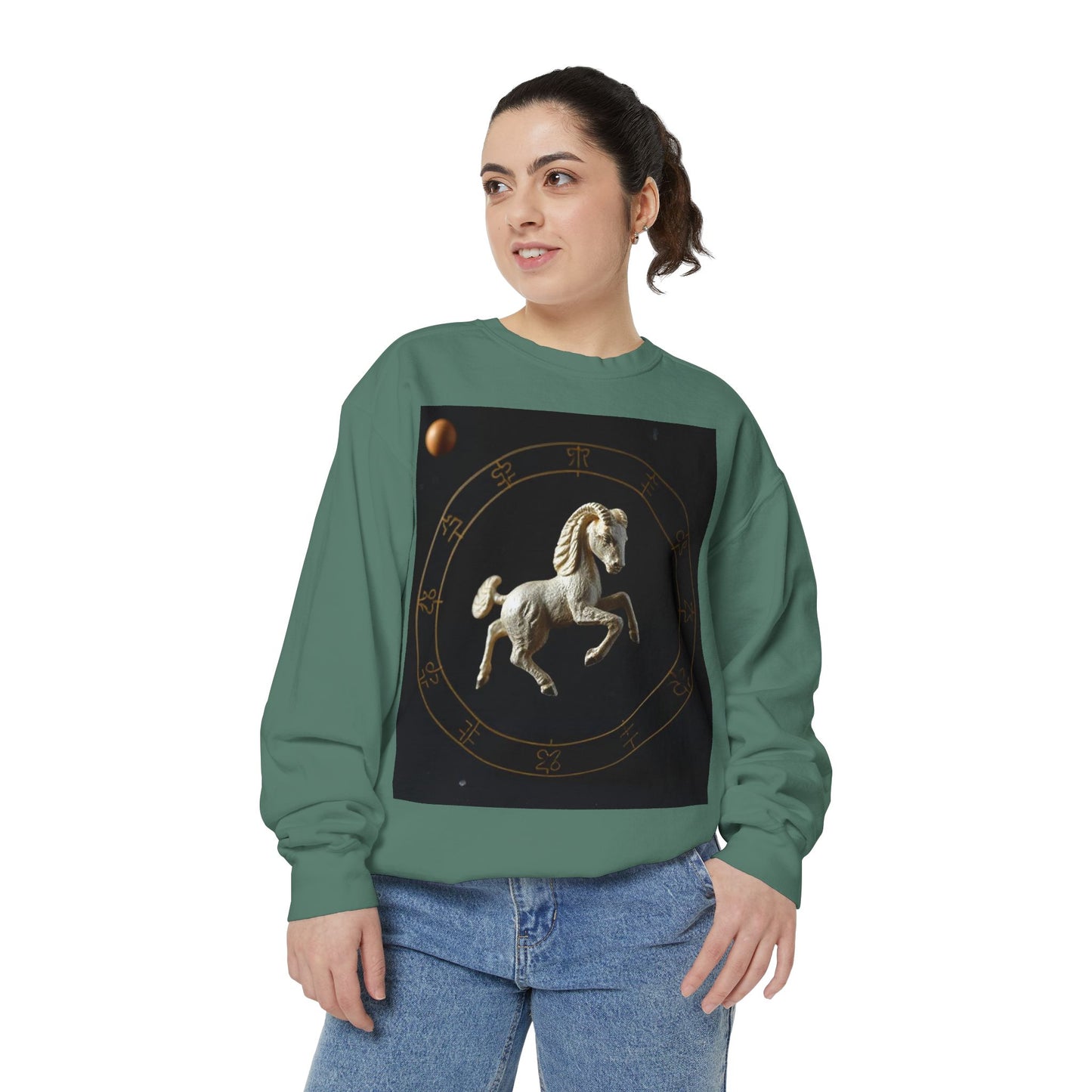 Garment-Dyed Sweatshirt, Unisex, Space Animal Design, Capricorn