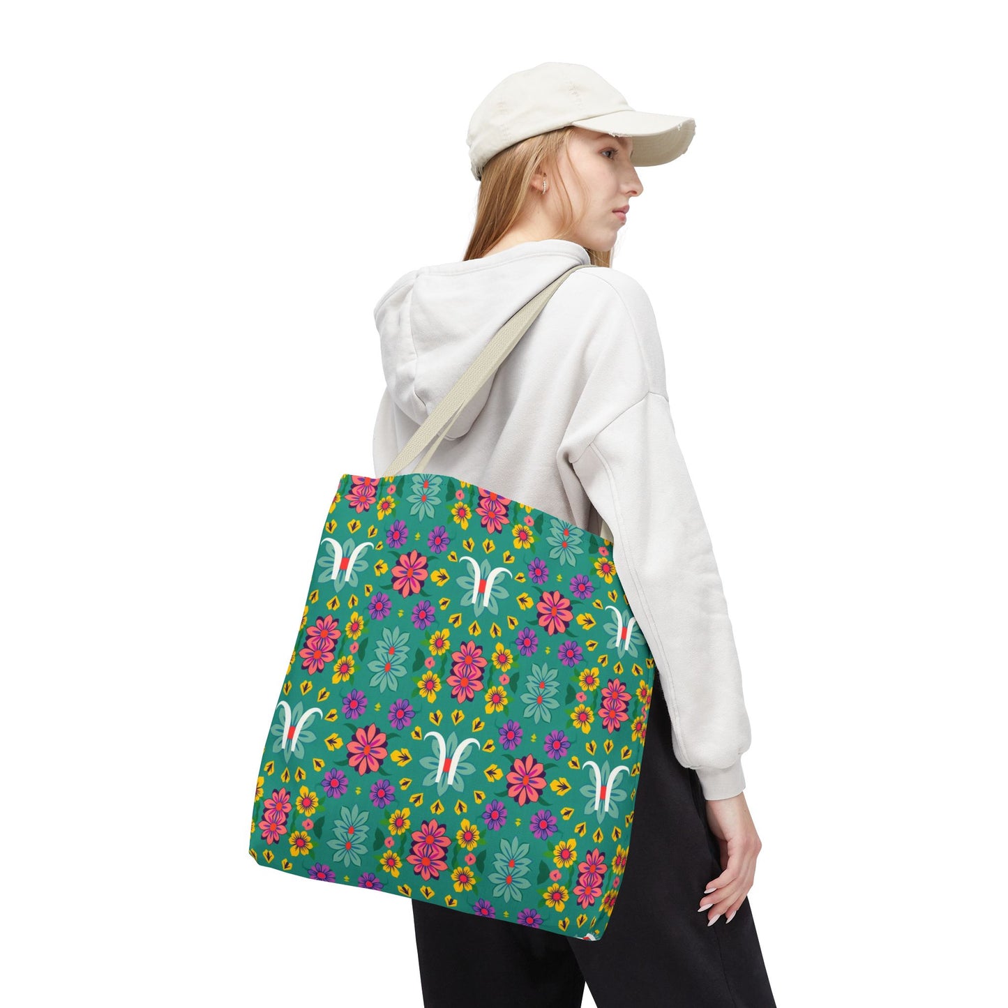 Tote Bag, (AOP), Aquarius, Zodiac v2, Flower Pattern