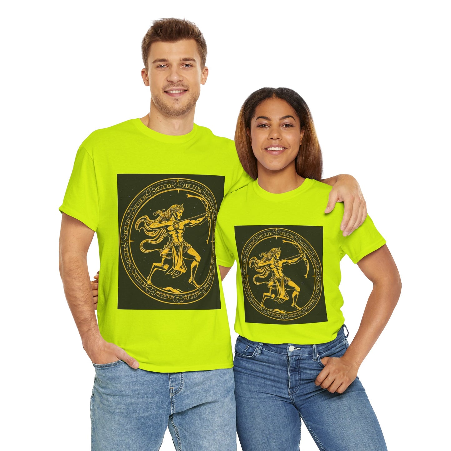 Unisex Heavy Cotton T-Shirt, Mythical Faun/Satyr v1, Sagittarius Zodiac Design