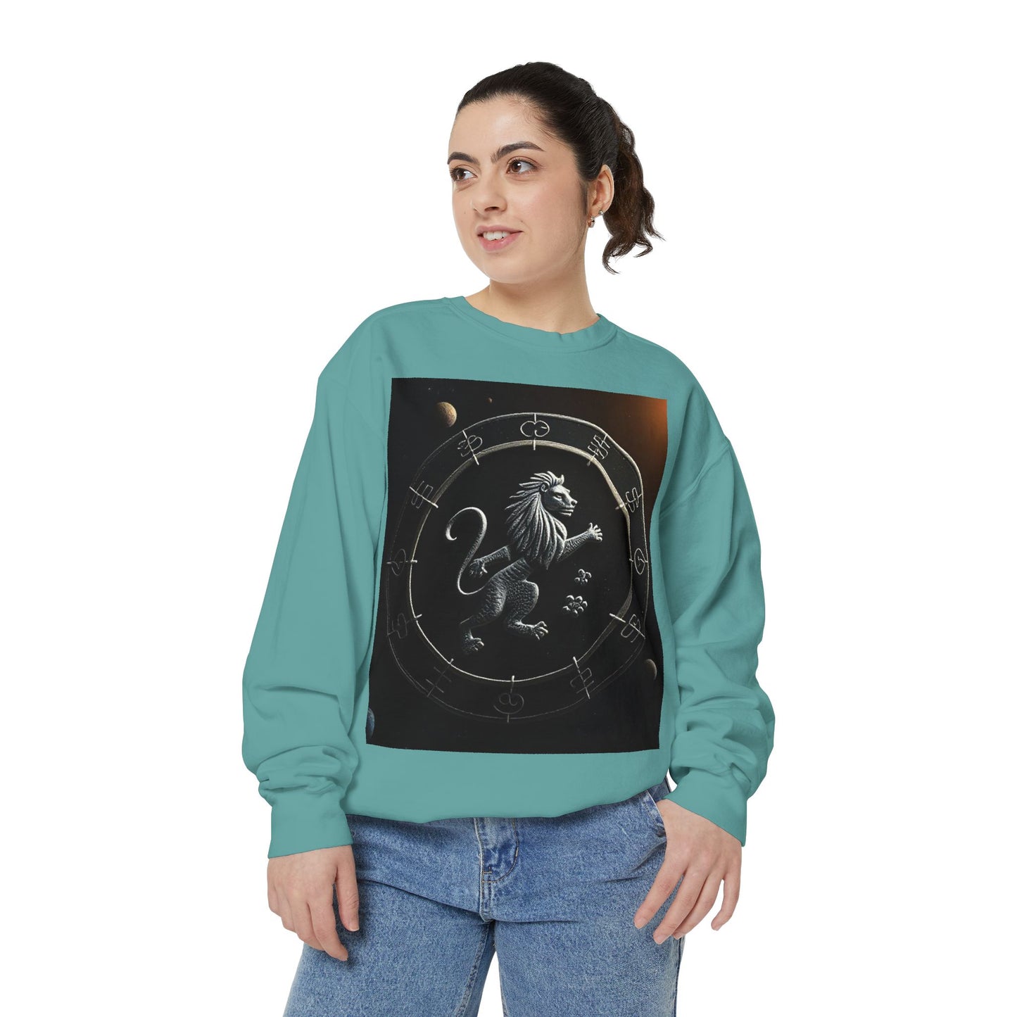 Garment-Dyed Sweatshirt, Unisex, Space Animal Design, Leo