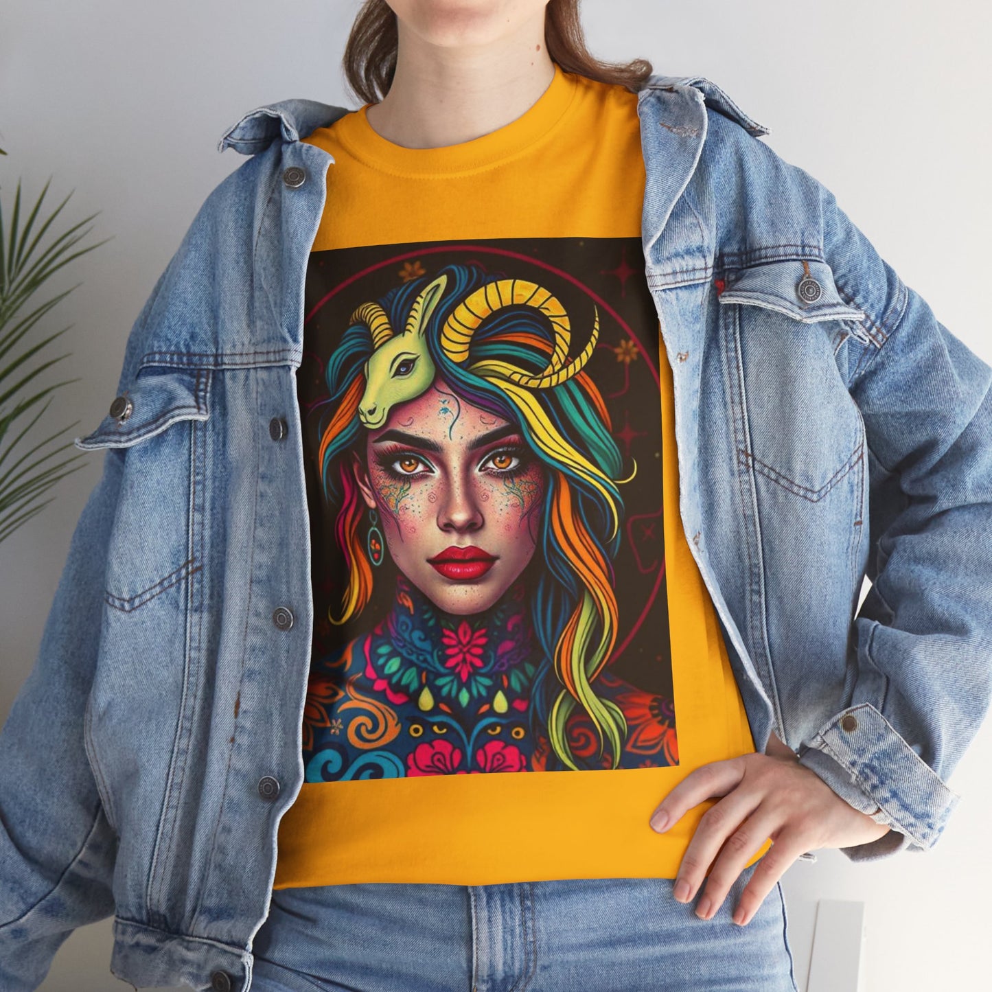 Unisex Heavy Cotton T-Shirt, Capricorn, Zodiac v2, Sexy Art