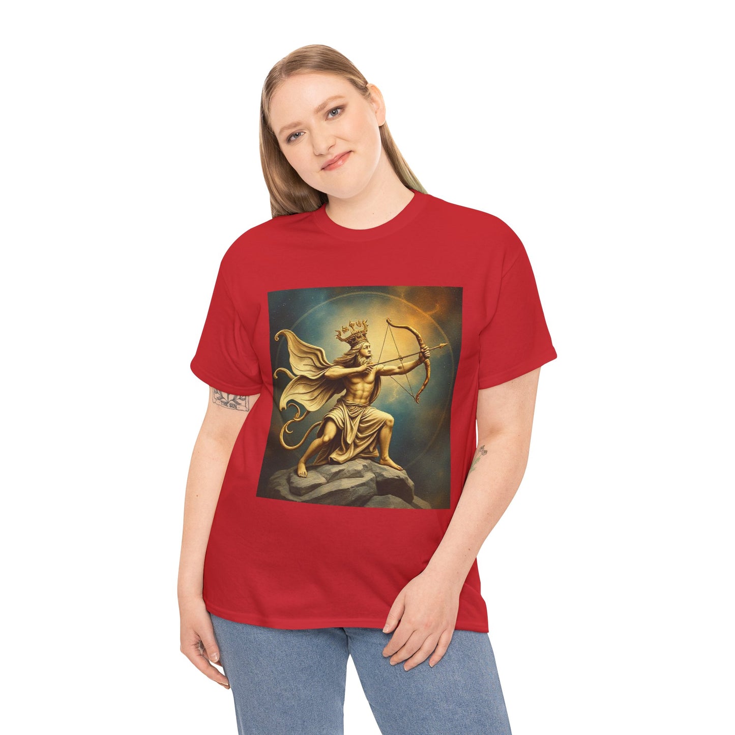 Unisex Heavy Cotton T-Shirt, Sagittarius King, Bow & Arrow v1, Zodiac Design