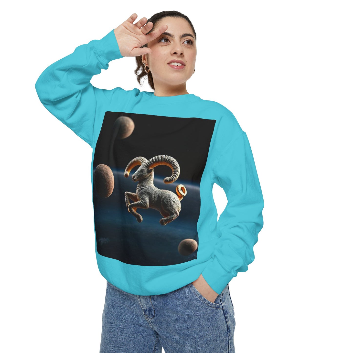 Garment-Dyed Sweatshirt, Unisex, Space Animal Design v1, Aries