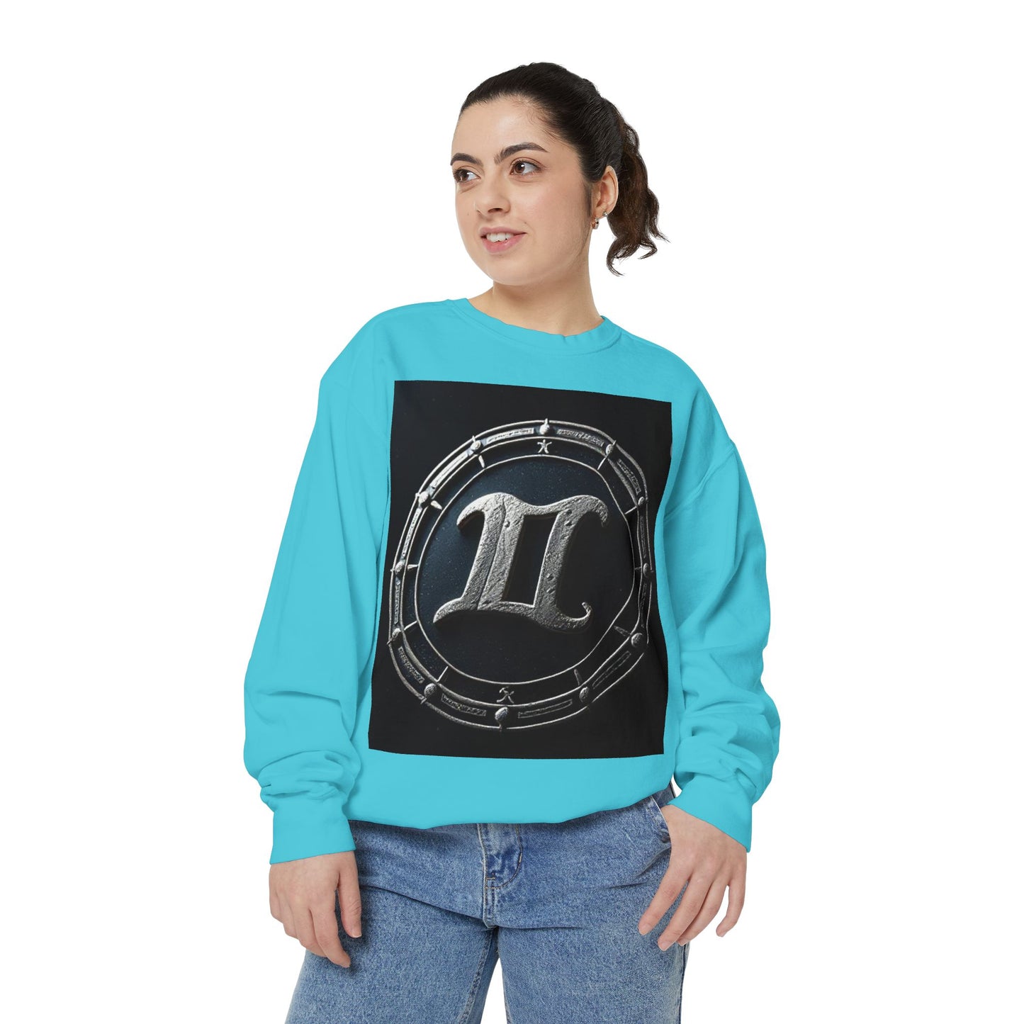 Garment-Dyed Sweatshirt, Unisex, Space Symbol Design v1, Gemini