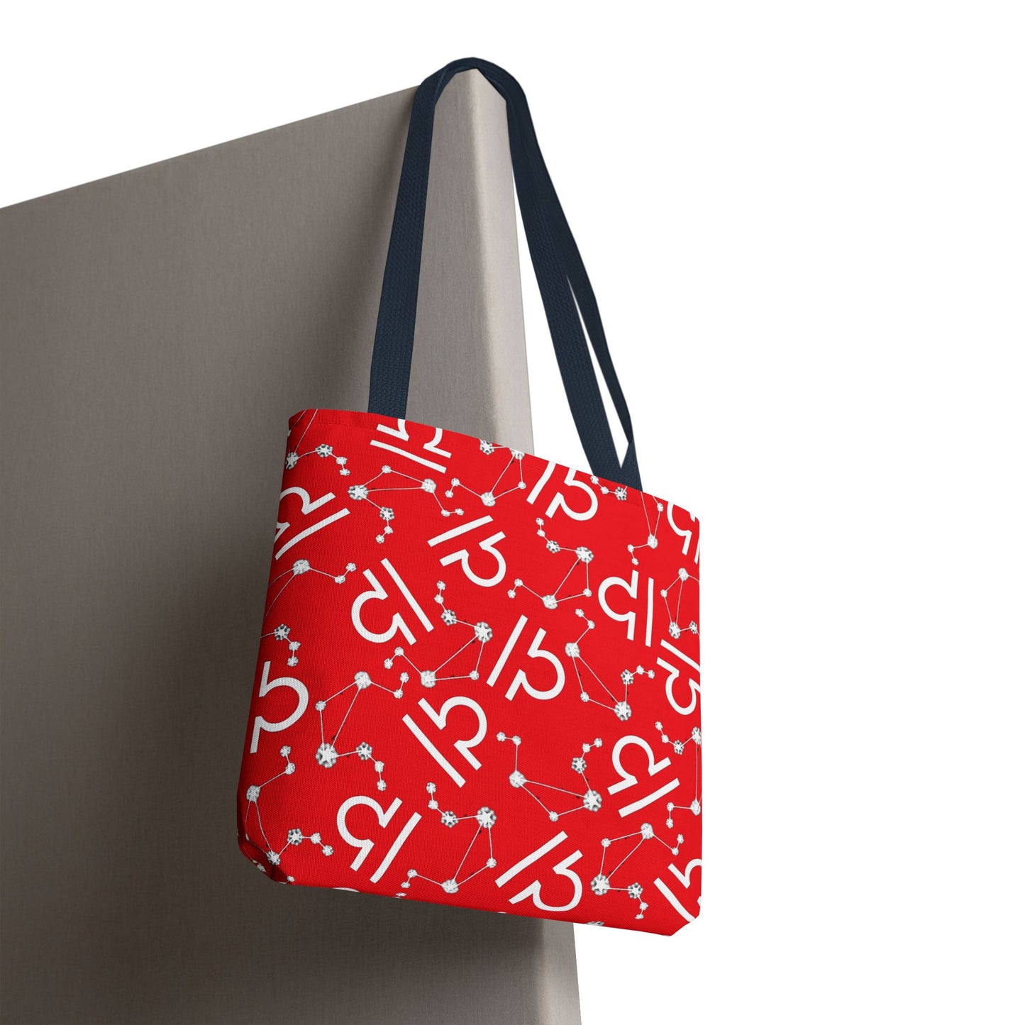 Tote Bag, Libra Zodiac Sign, AOP, (Red, White)