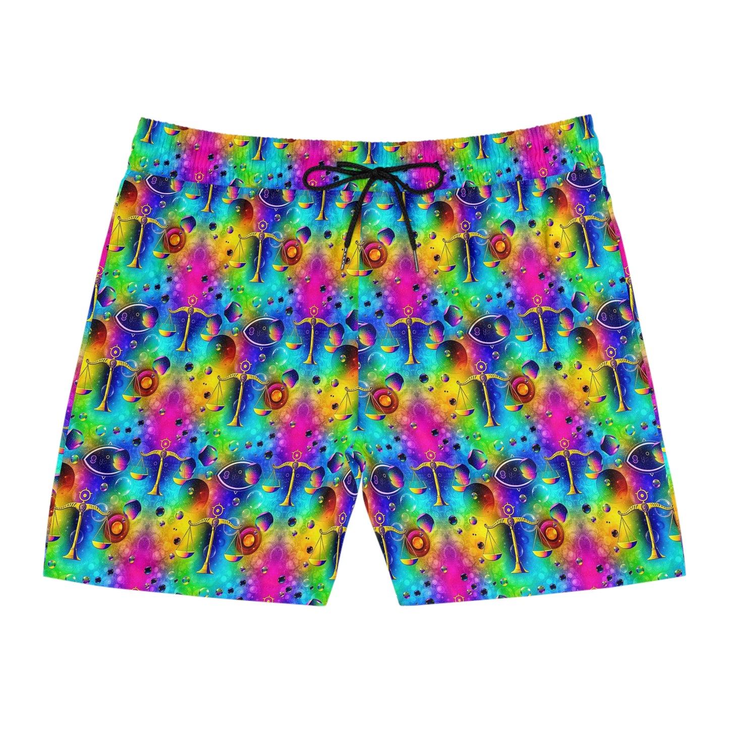 Men's Mid-Length Swim Shorts, (AOP), Libra, Zodiac v4, Bubble Pattern
