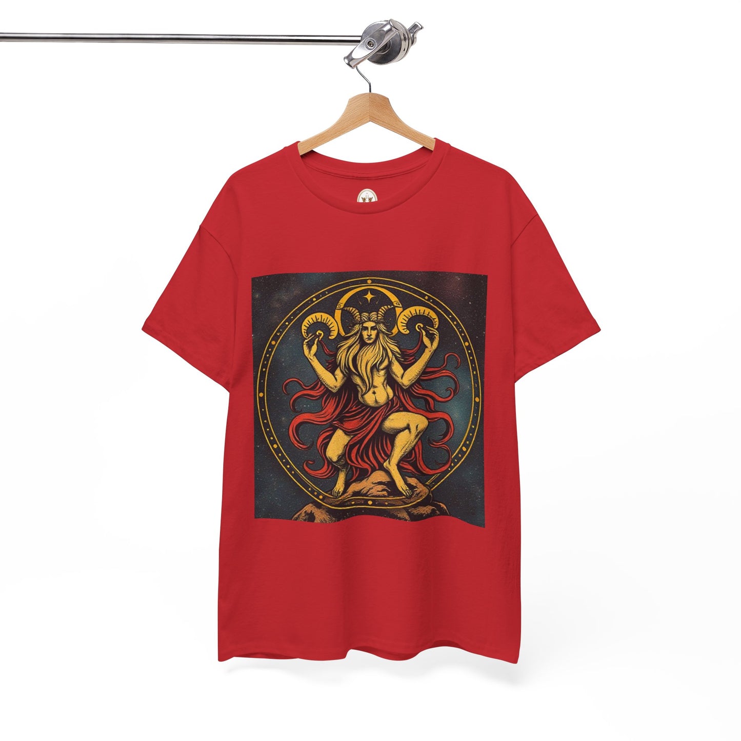 Unisex Heavy Cotton T-Shirt, Aries God 3v, Zodiac Design