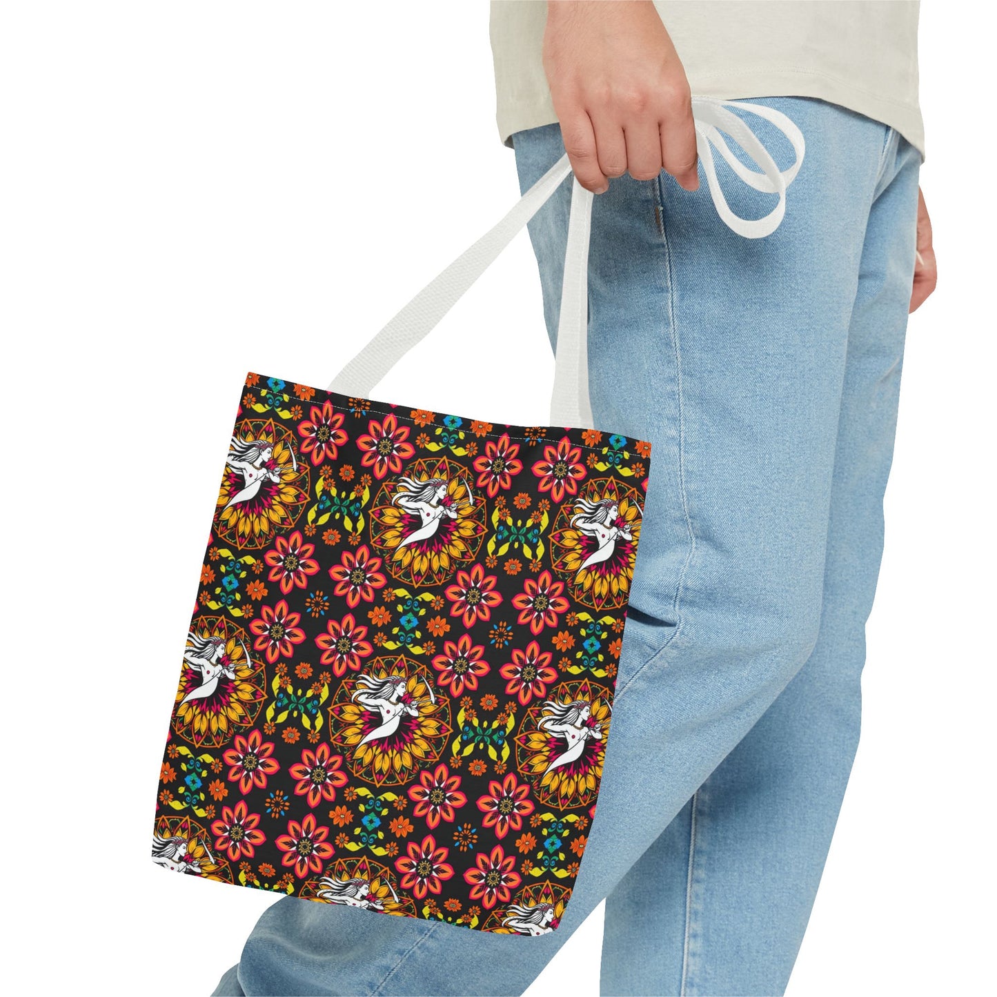 Tote Bag (AOP), Sagittarius, Zodiac v1, Flower Pattern