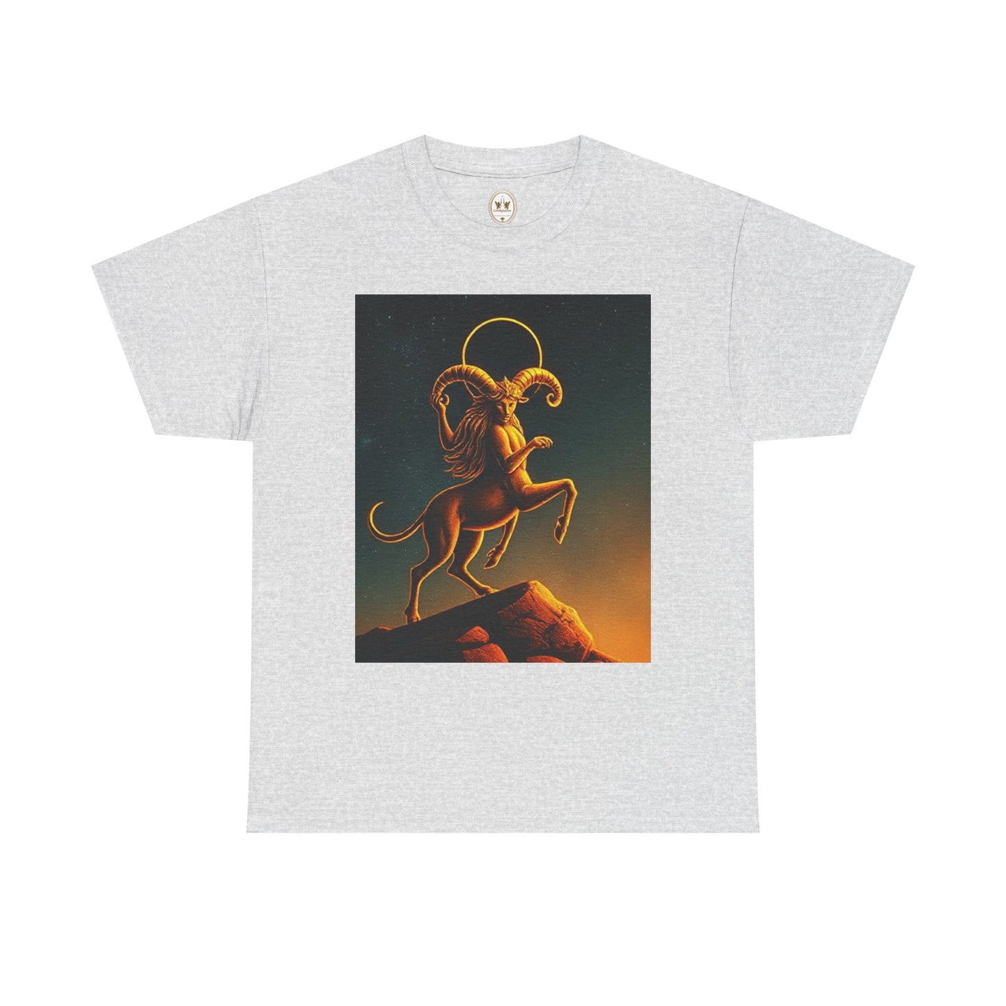 Unisex Heavy Cotton T-Shirt, Mountain Top, Aries Zodiac Design