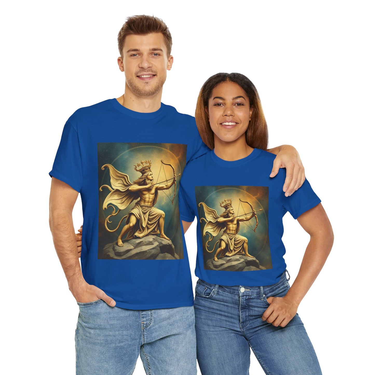 Unisex Heavy Cotton T-Shirt, Sagittarius King, Bow & Arrow, Zodiac Design