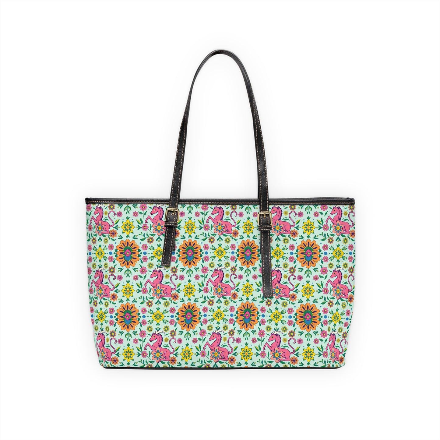 Leather Shoulder Bag, Aquarius, Zodiac v1, Flower Pattern