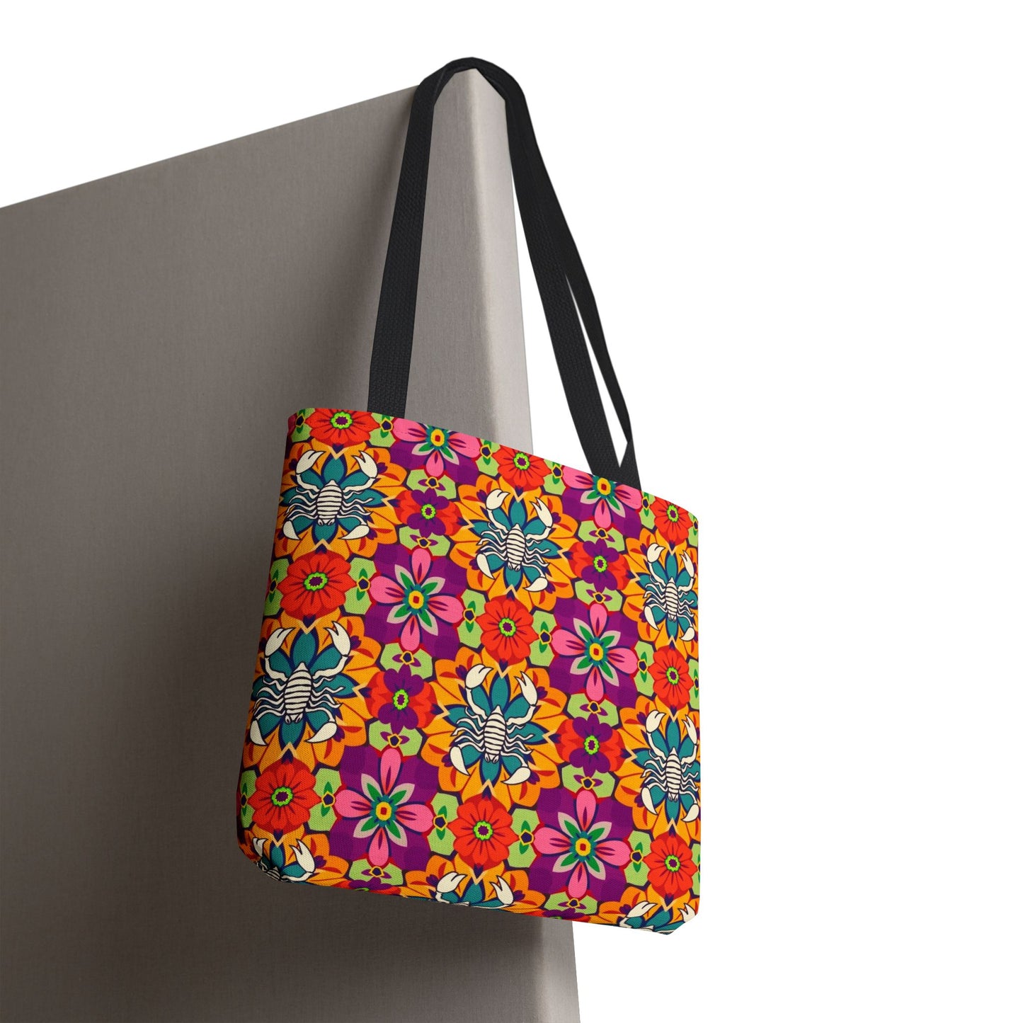 Tote Bag, (AOP), Scorpio, Zodiac v3, Flower Pattern