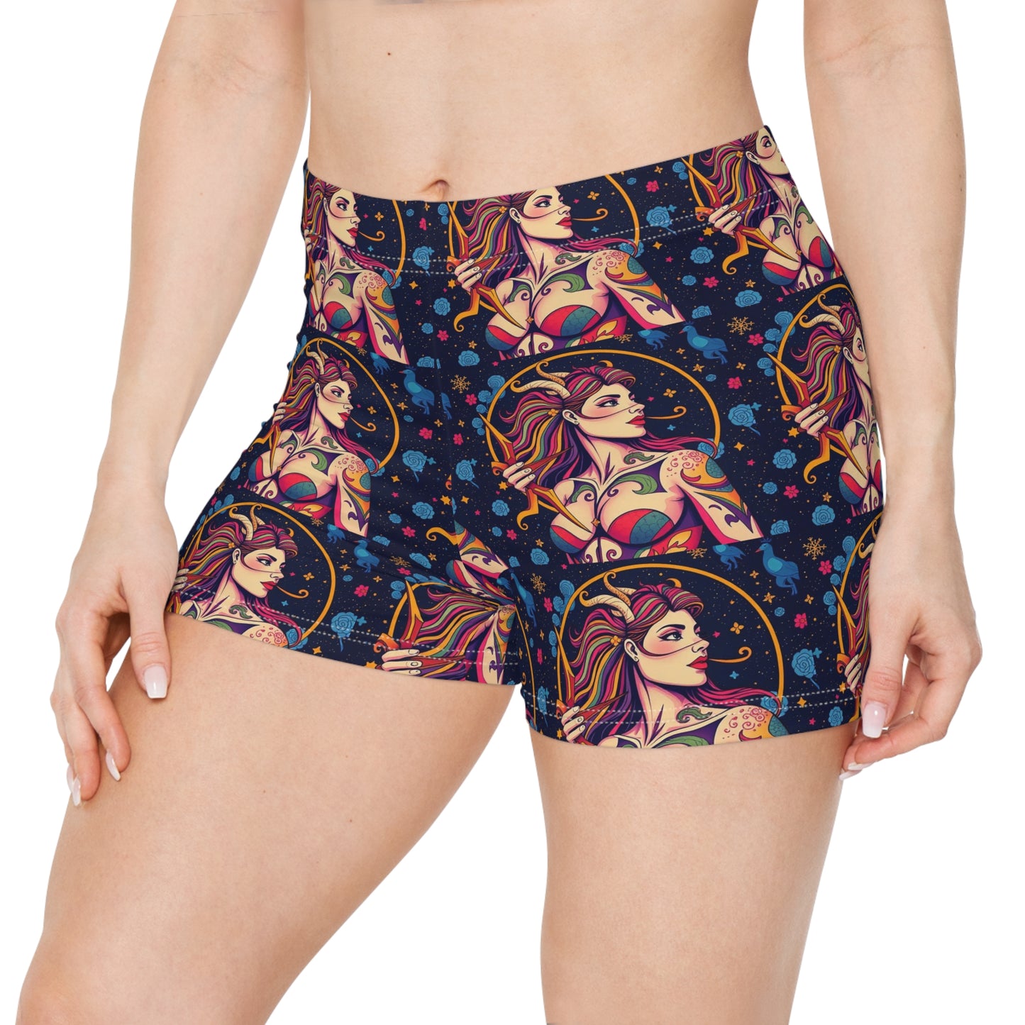 Women's Shorts, (AOP), Sagittarius, Zodiac v1, Sexy Pattern