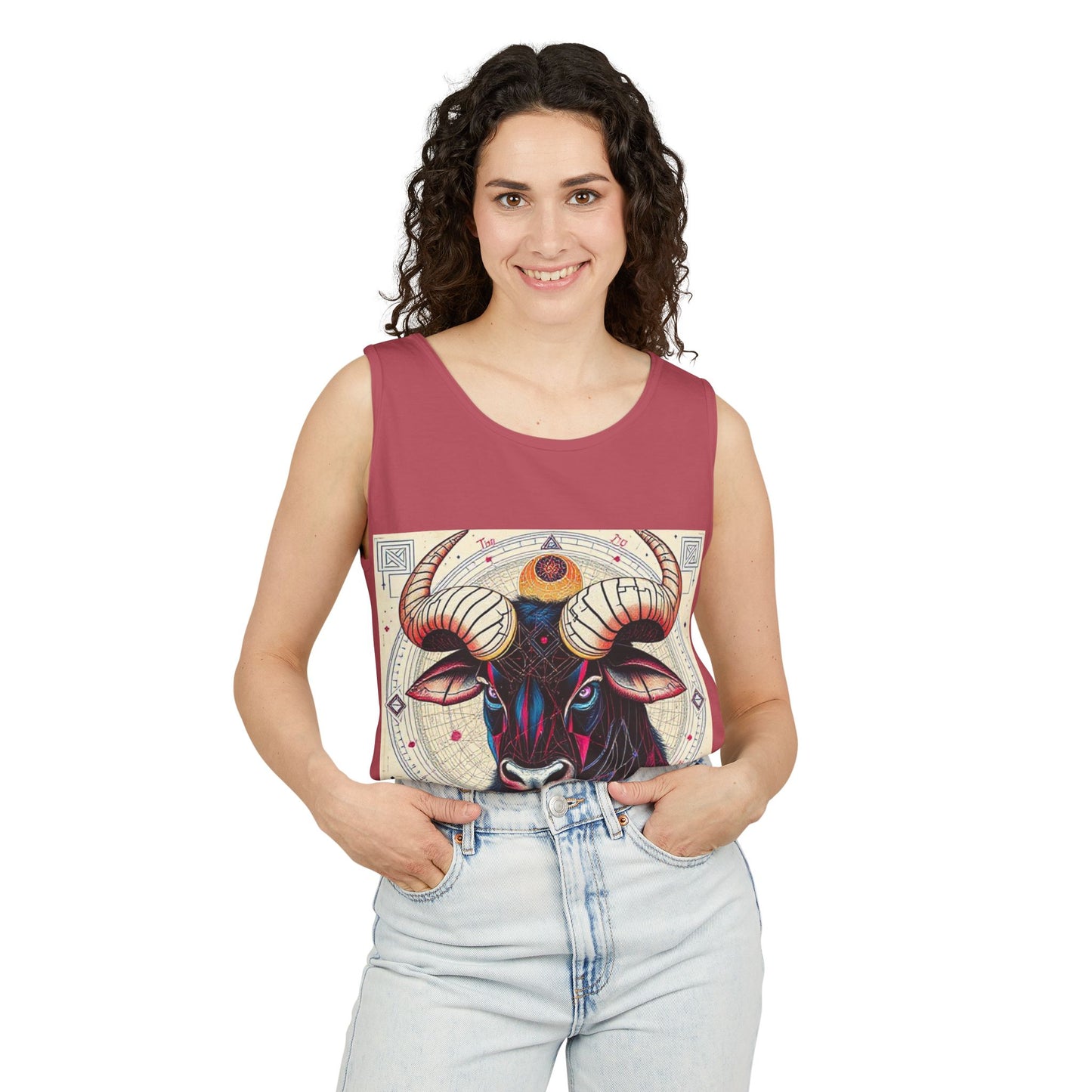 Unisex Garment-Dyed, Tank Top, Taurus Design, Pop Art, 100% US cotton