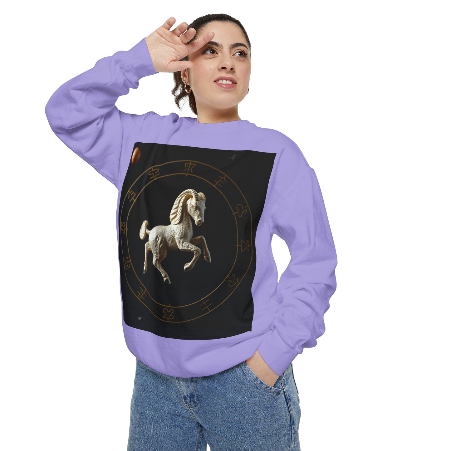 Garment-Dyed Sweatshirt, Unisex, Space Animal Design, Capricorn