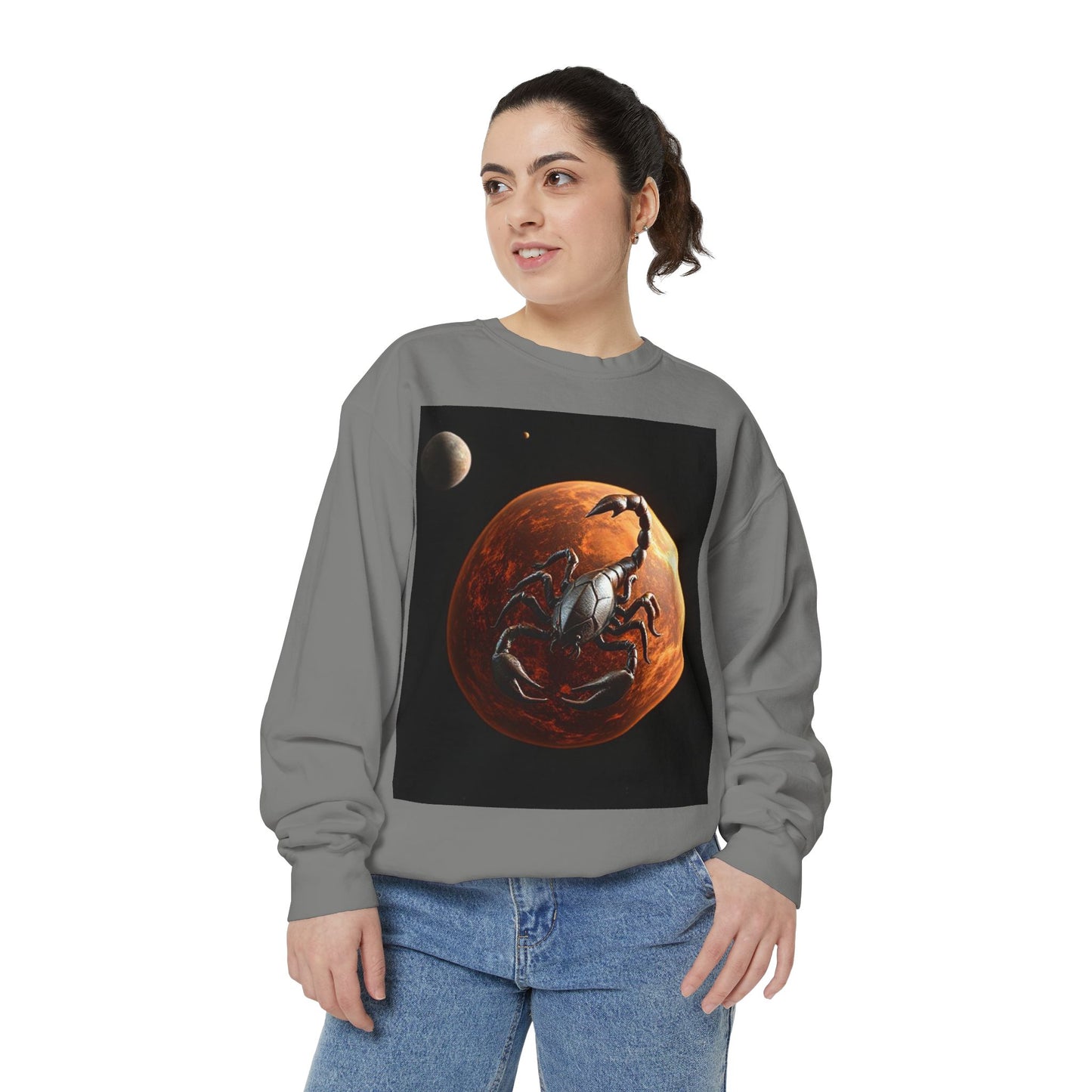 Garment-Dyed Sweatshirt, Unisex, Space Animal Design, Scorpio