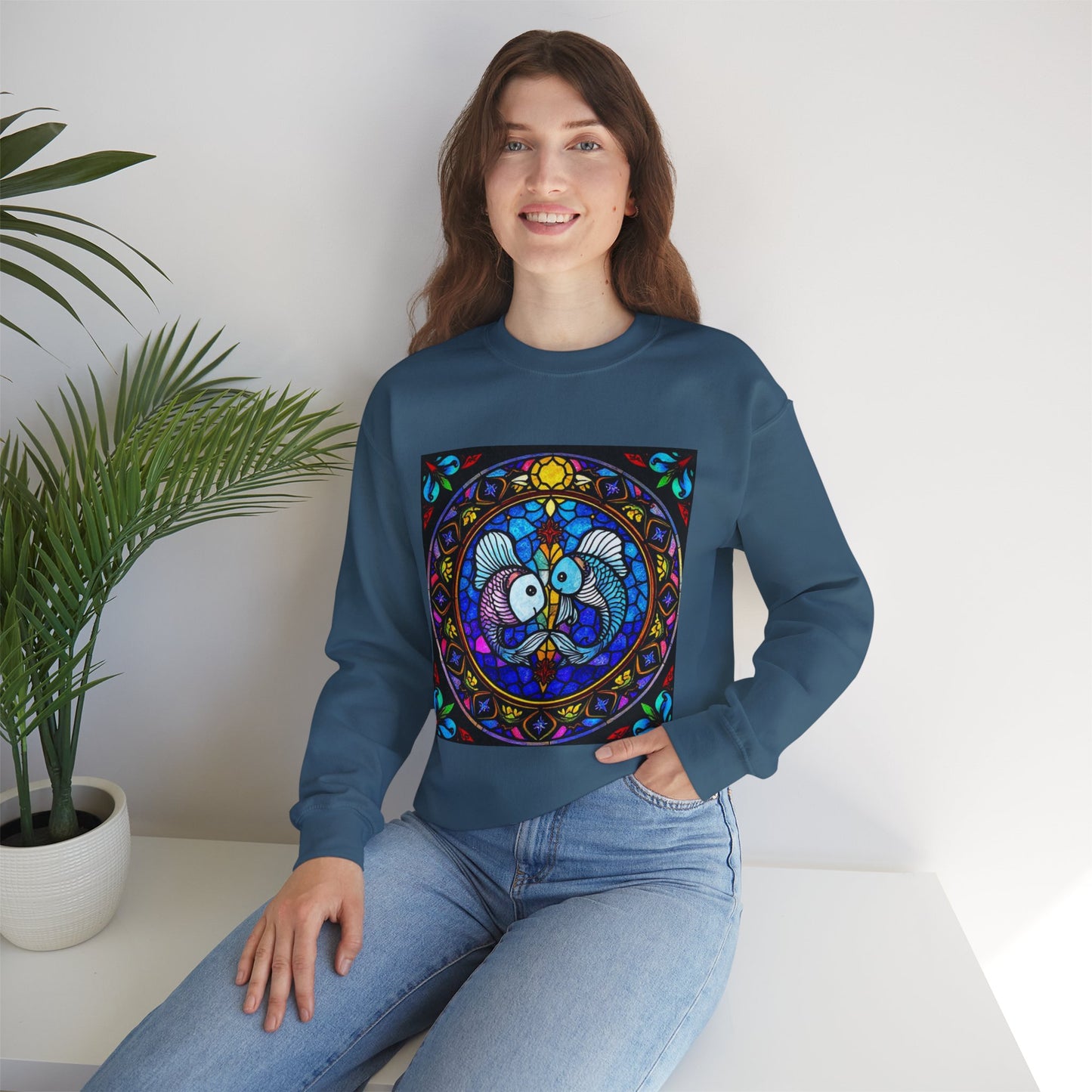 Unisex Heavy Blend™ Crewneck Sweatshirt, Glass, Pisces Zodiac Design