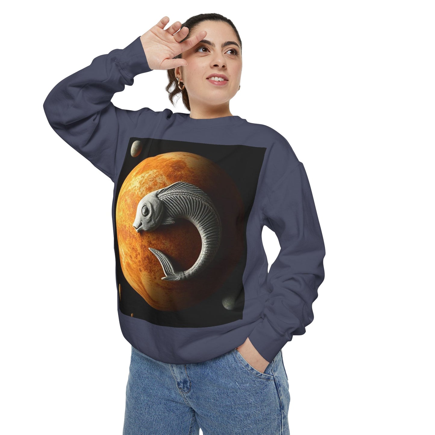 Garment-Dyed Sweatshirt, Unisex, Space Animal Design, Pisces