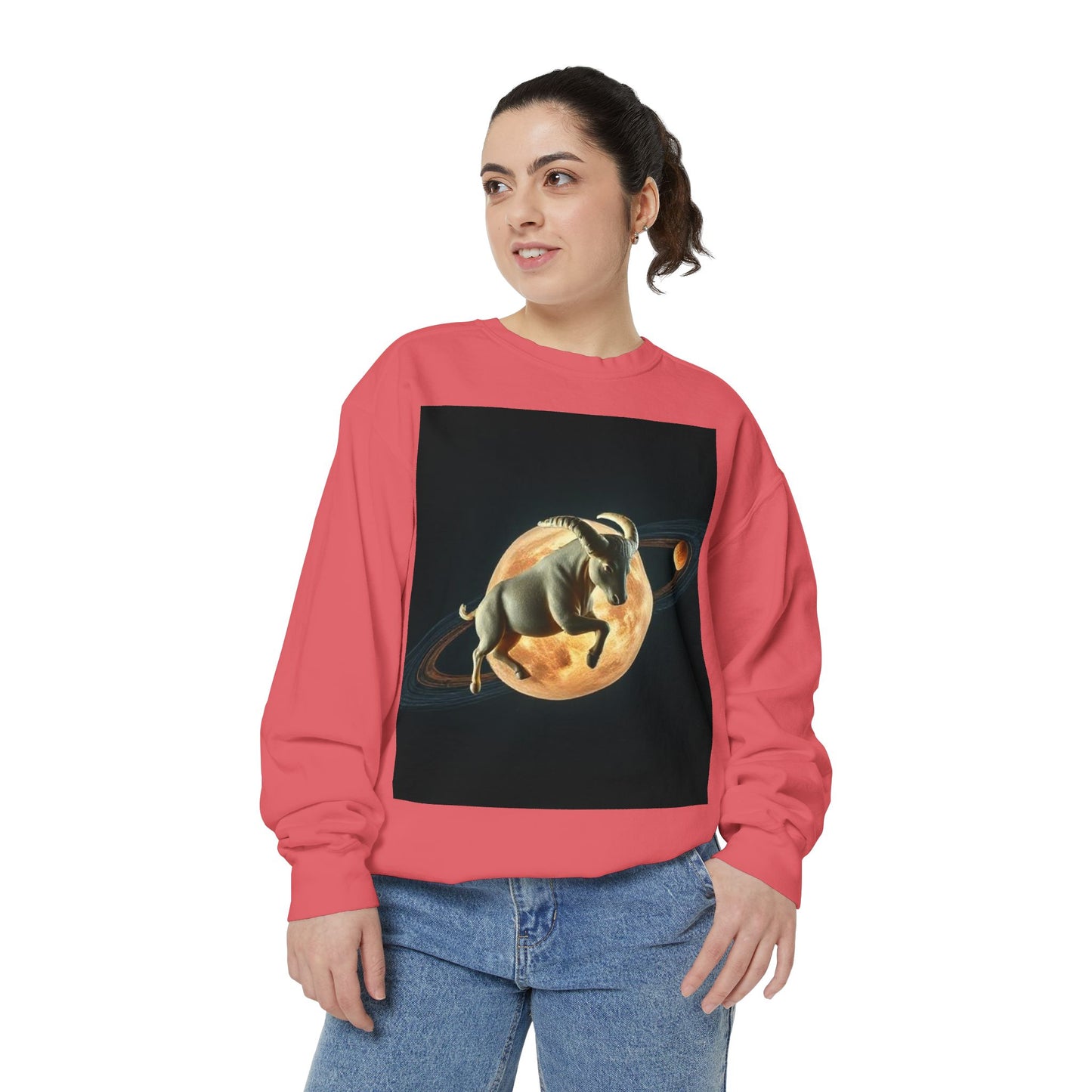 Garment-Dyed Sweatshirt, Unisex, Space Animal Design v1, Taurus