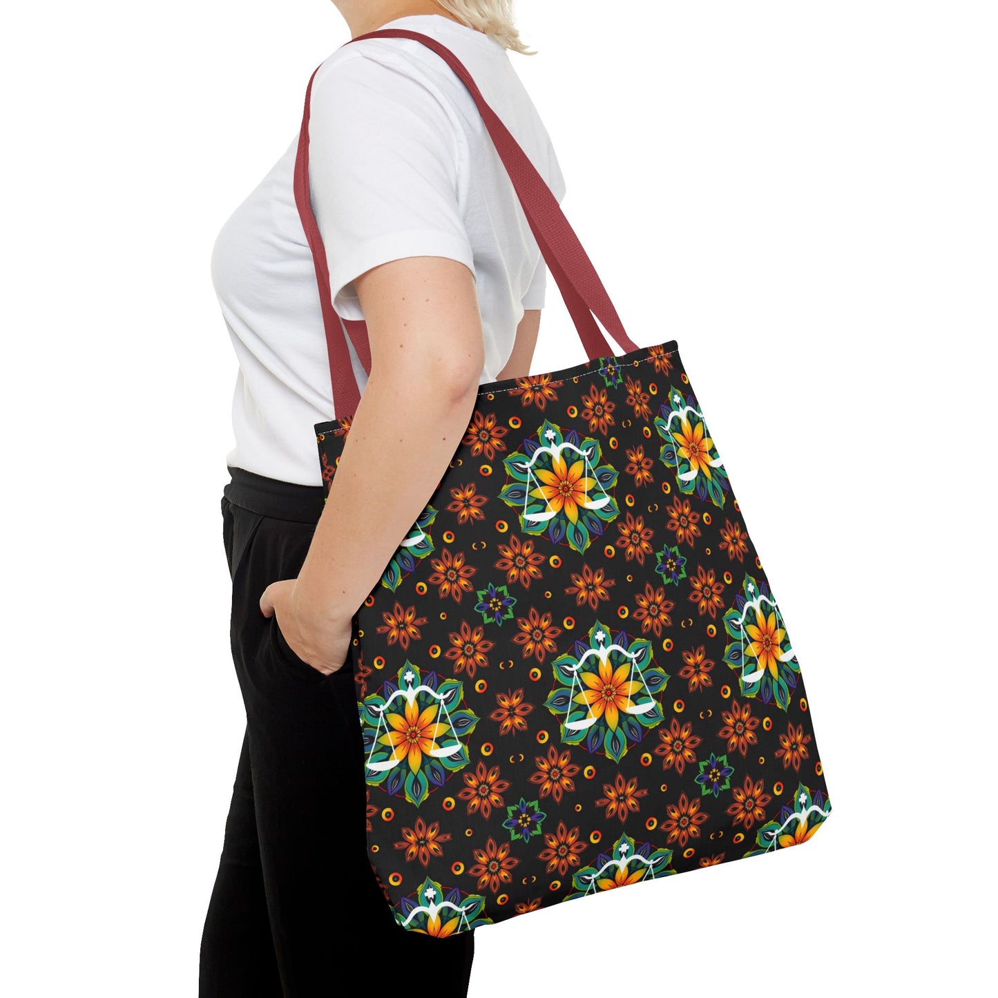 Tote Bag (AOP), Libra, Zodiac v2, Flower Pattern
