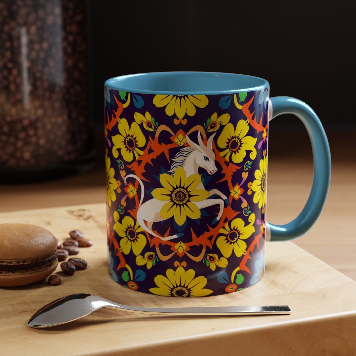 Accent Coffee Mug, Aquarius, Zodiac v1, Flower Pattern, (11, 15oz)