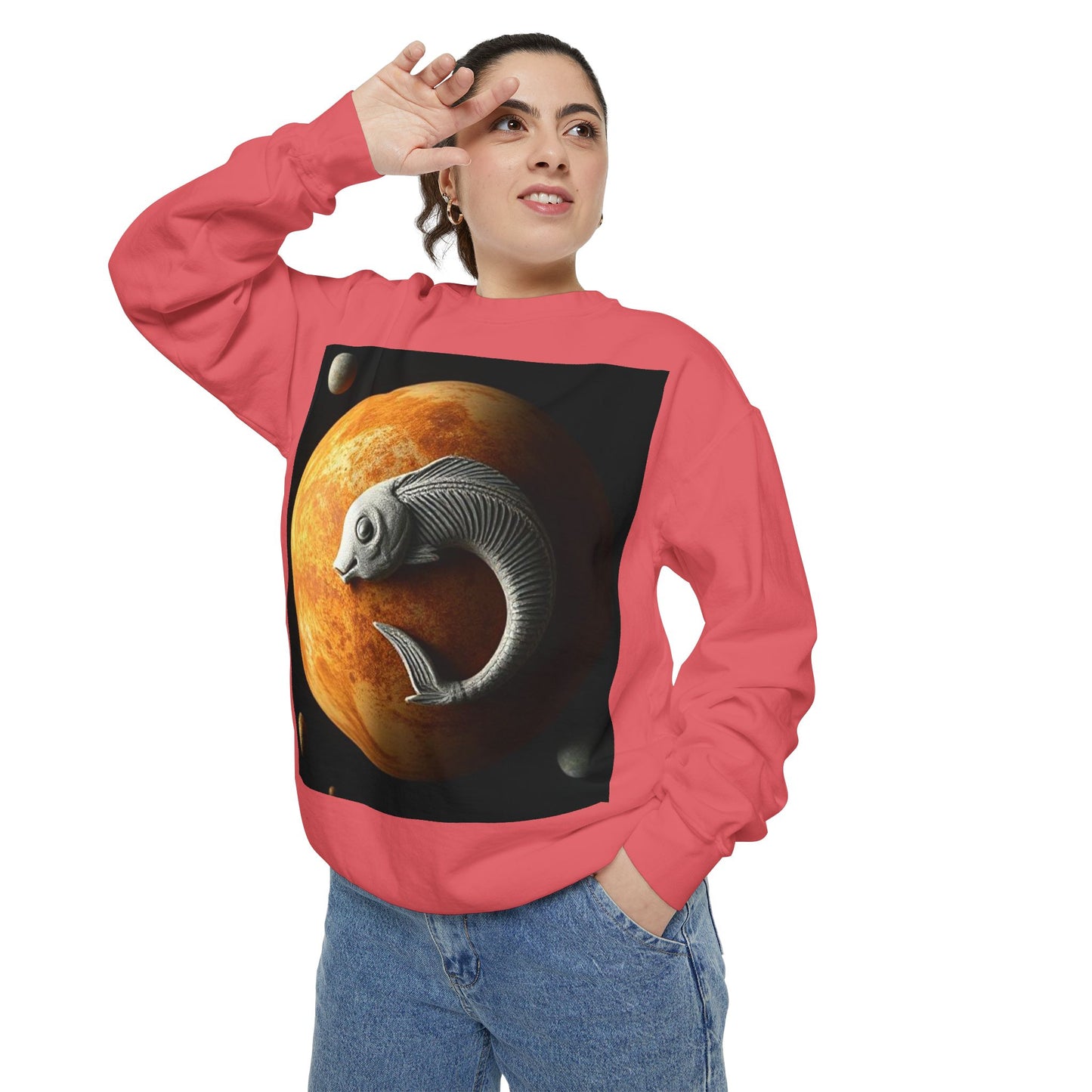 Garment-Dyed Sweatshirt, Unisex, Space Animal Design, Pisces