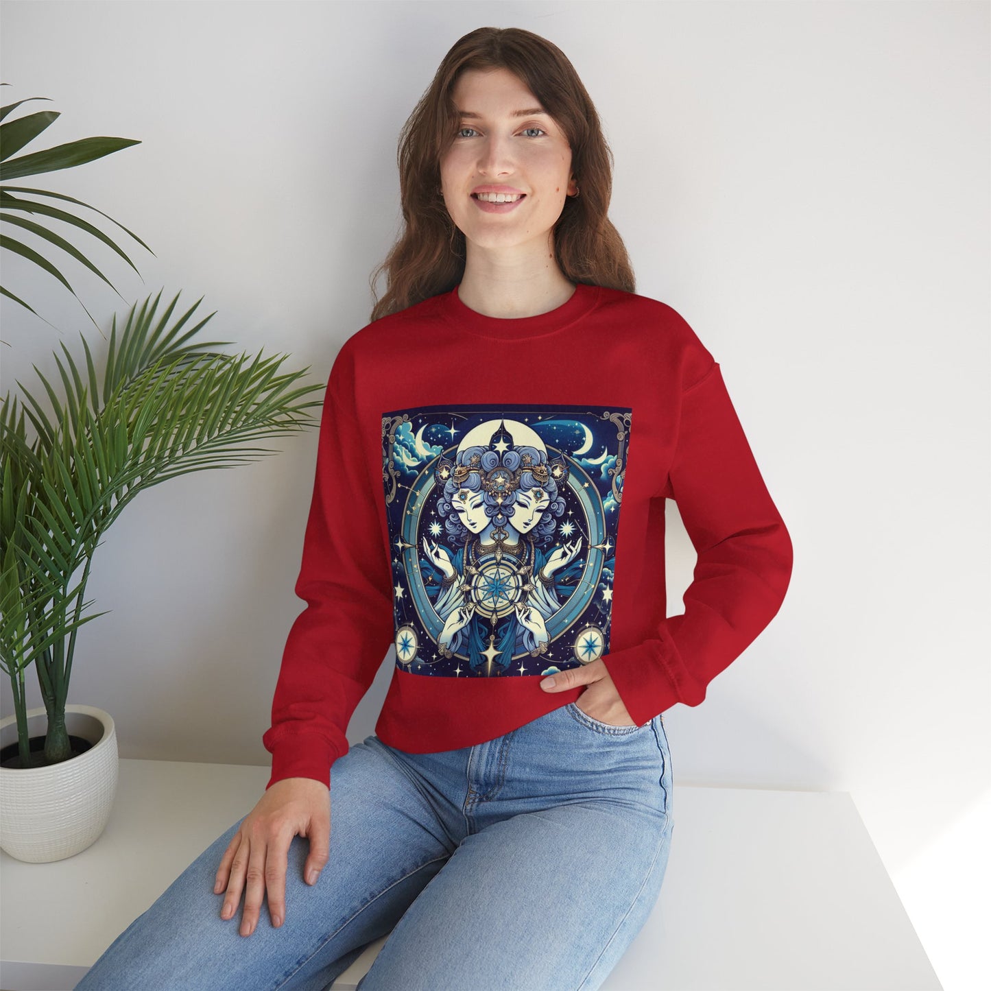 Unisex Heavy Blend™ Crewneck Sweatshirt,Twin Body, Gemini Zodiac Design