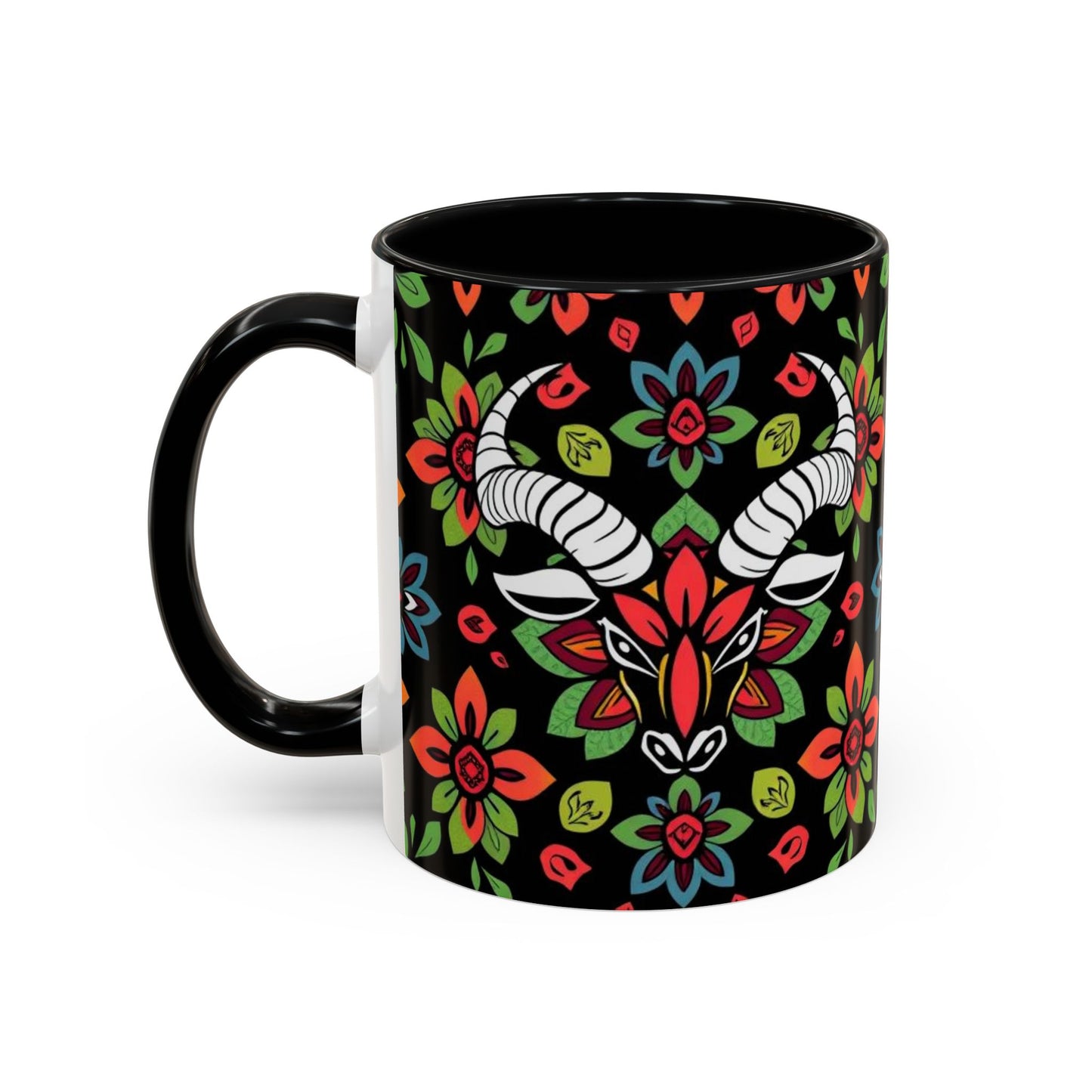 Accent Coffee Mug, Taurus, Zodiac v2. Flower Pattern, (11, 15oz)