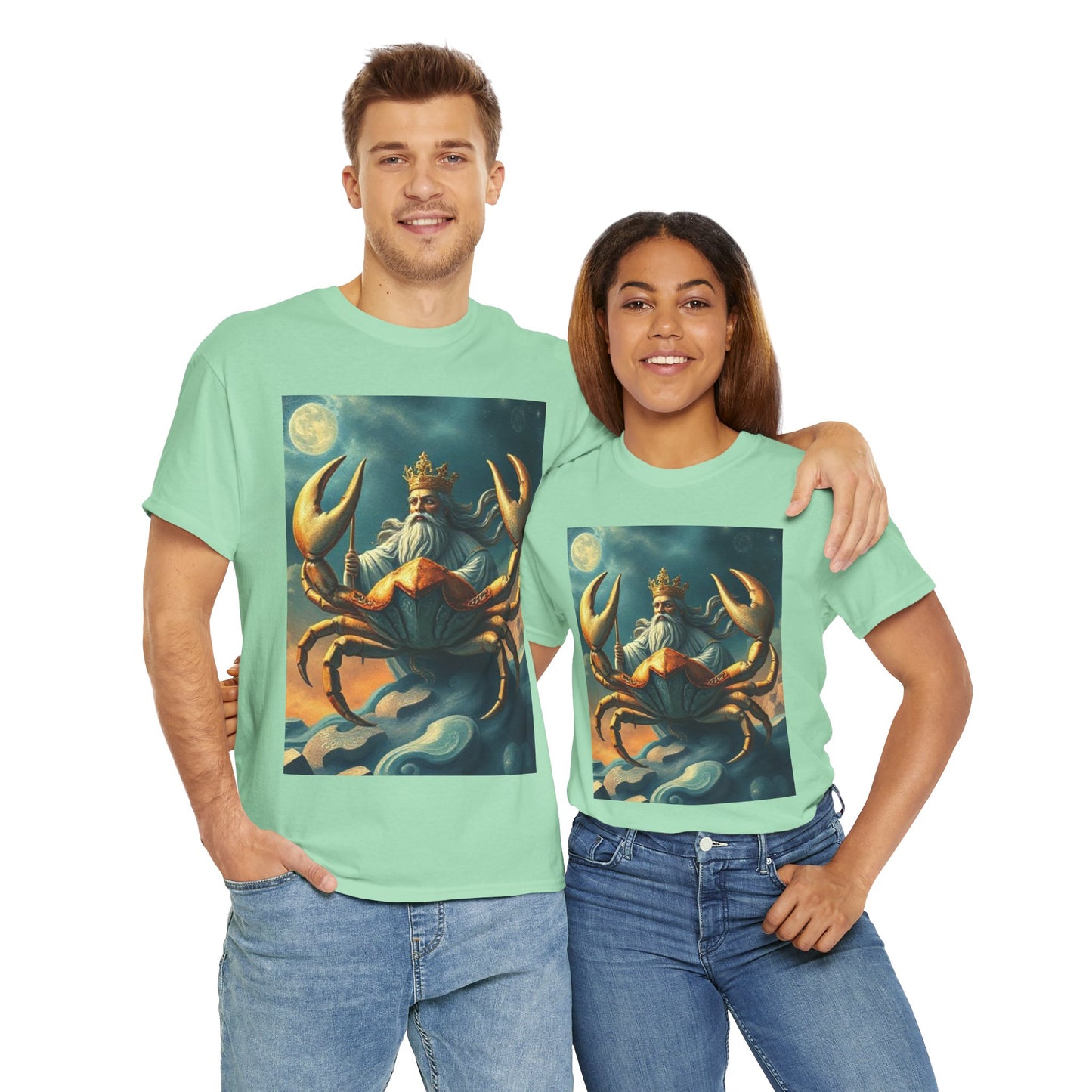 Unisex Heavy Cotton T-Shirt, Crustacean King v1, Cancer Zodiac Design