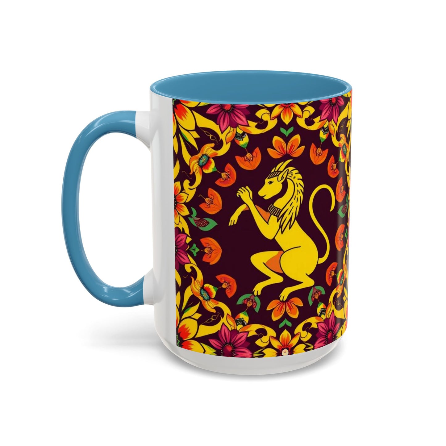 Accent Coffee Mug, Virgo, Zodiac v1. Flower Pattern, (11, 15oz)