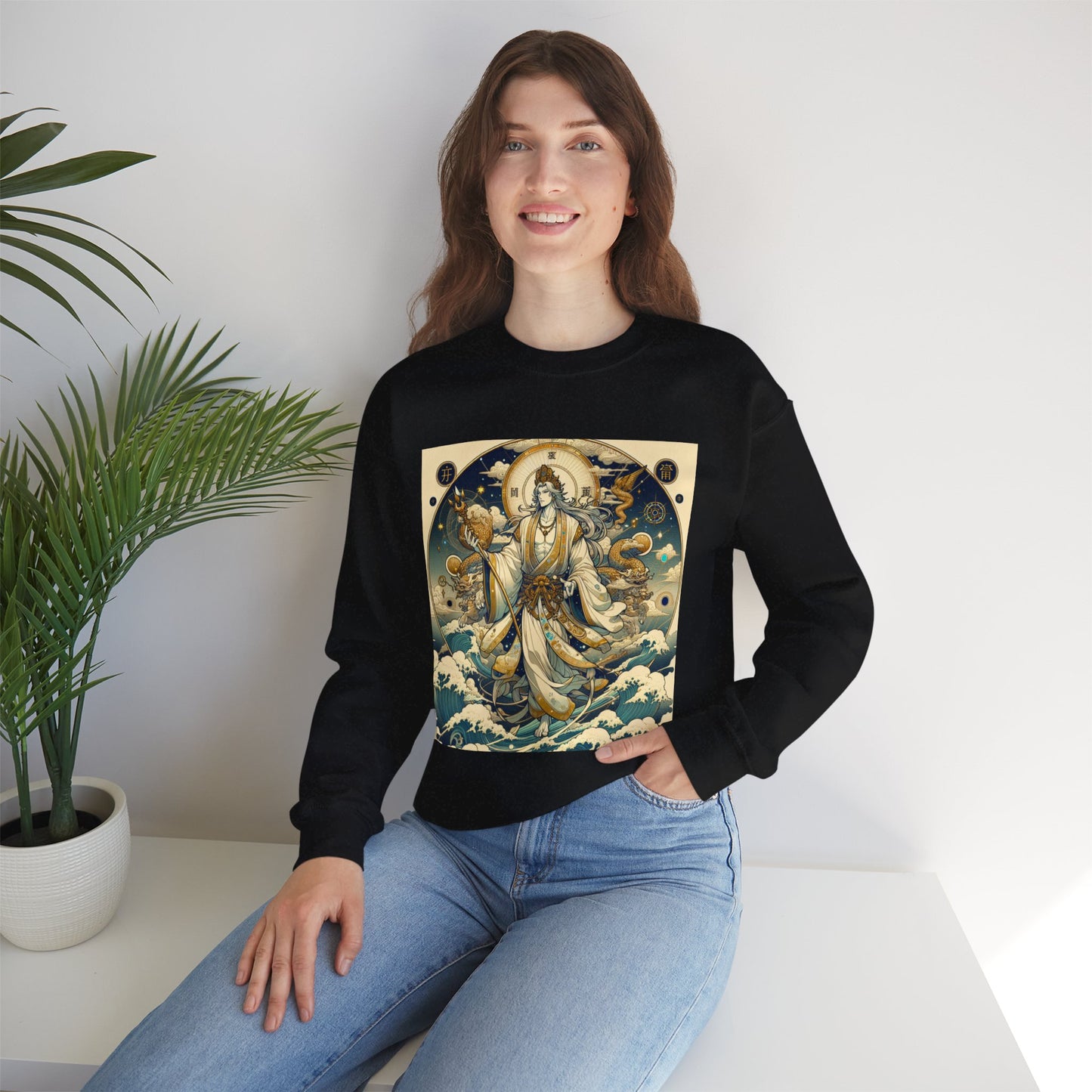 Unisex Heavy Blend™ Crewneck Sweatshirt, Anime Capricorn God, Zodiac Design