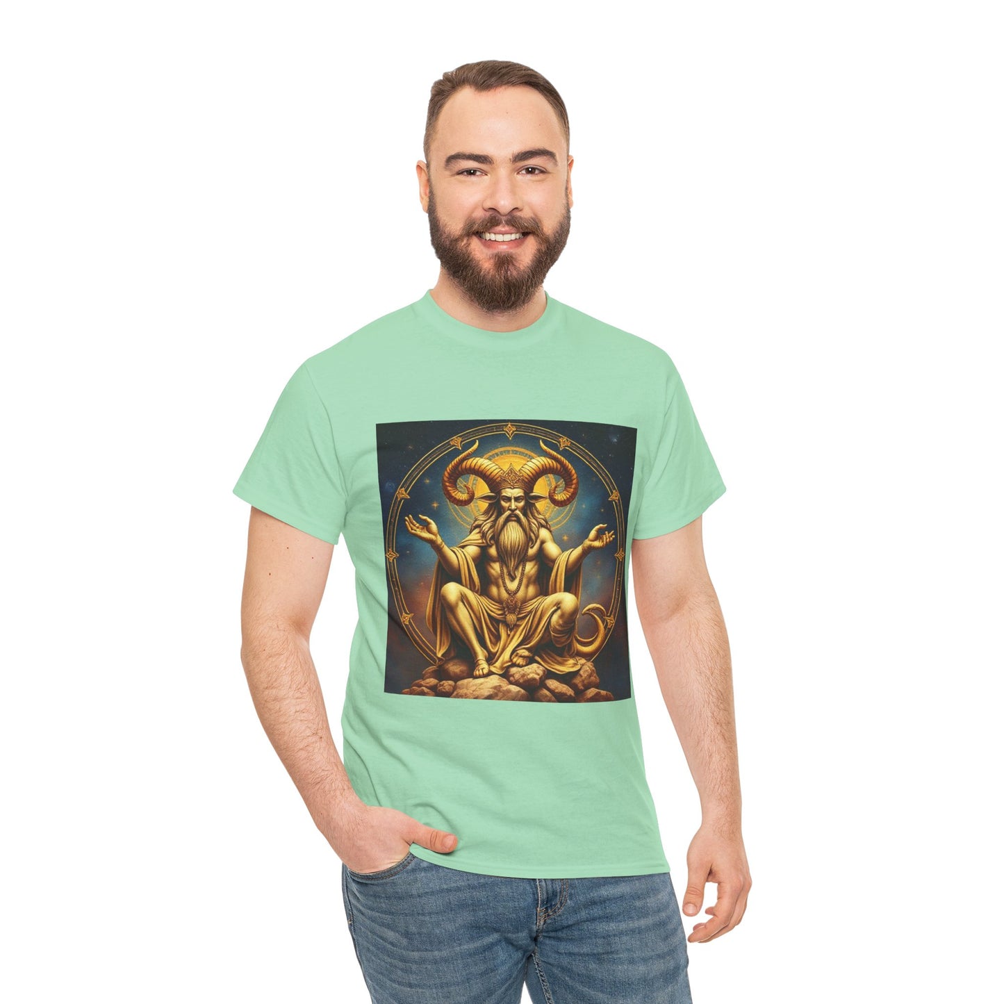 Unisex Heavy Cotton T-Shirt, On The Throne, Taurus Zodiac Design