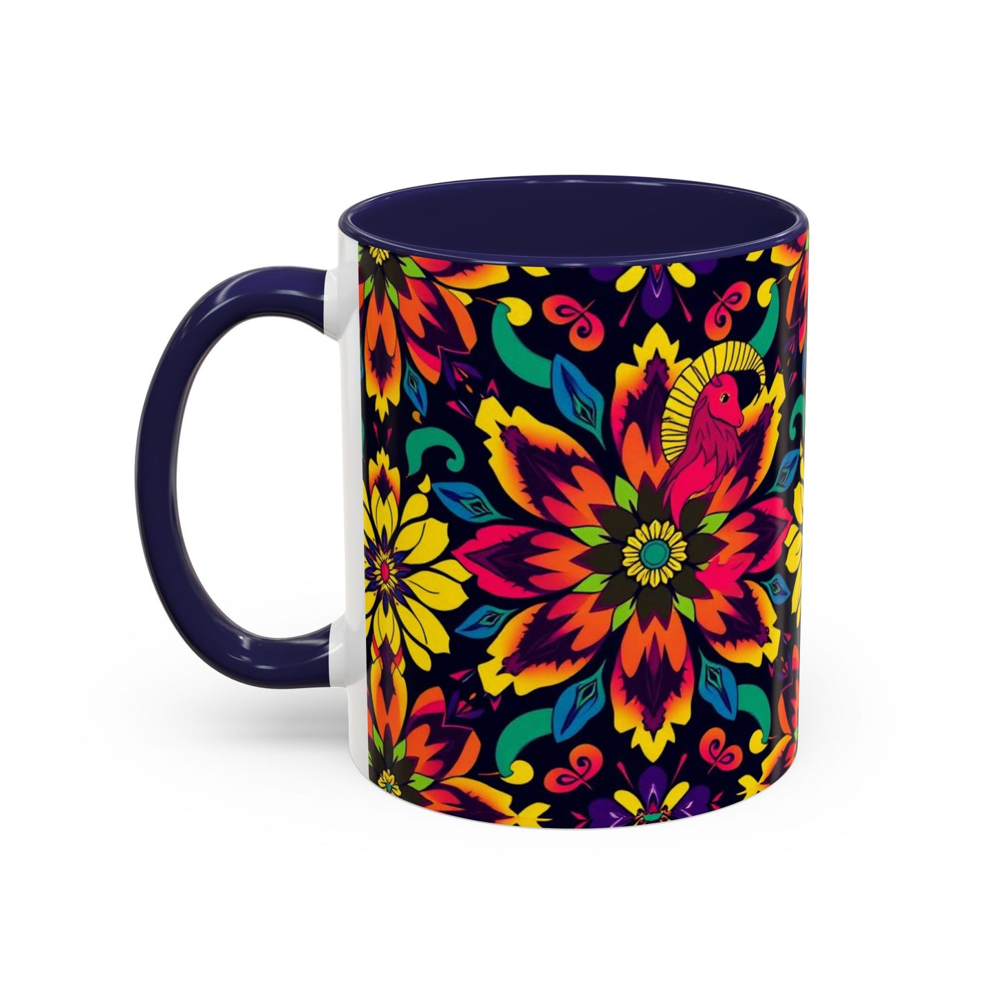 Accent Coffee Mug, Capricorn, Zodiac v4, Flower Pattern, (11, 15oz)