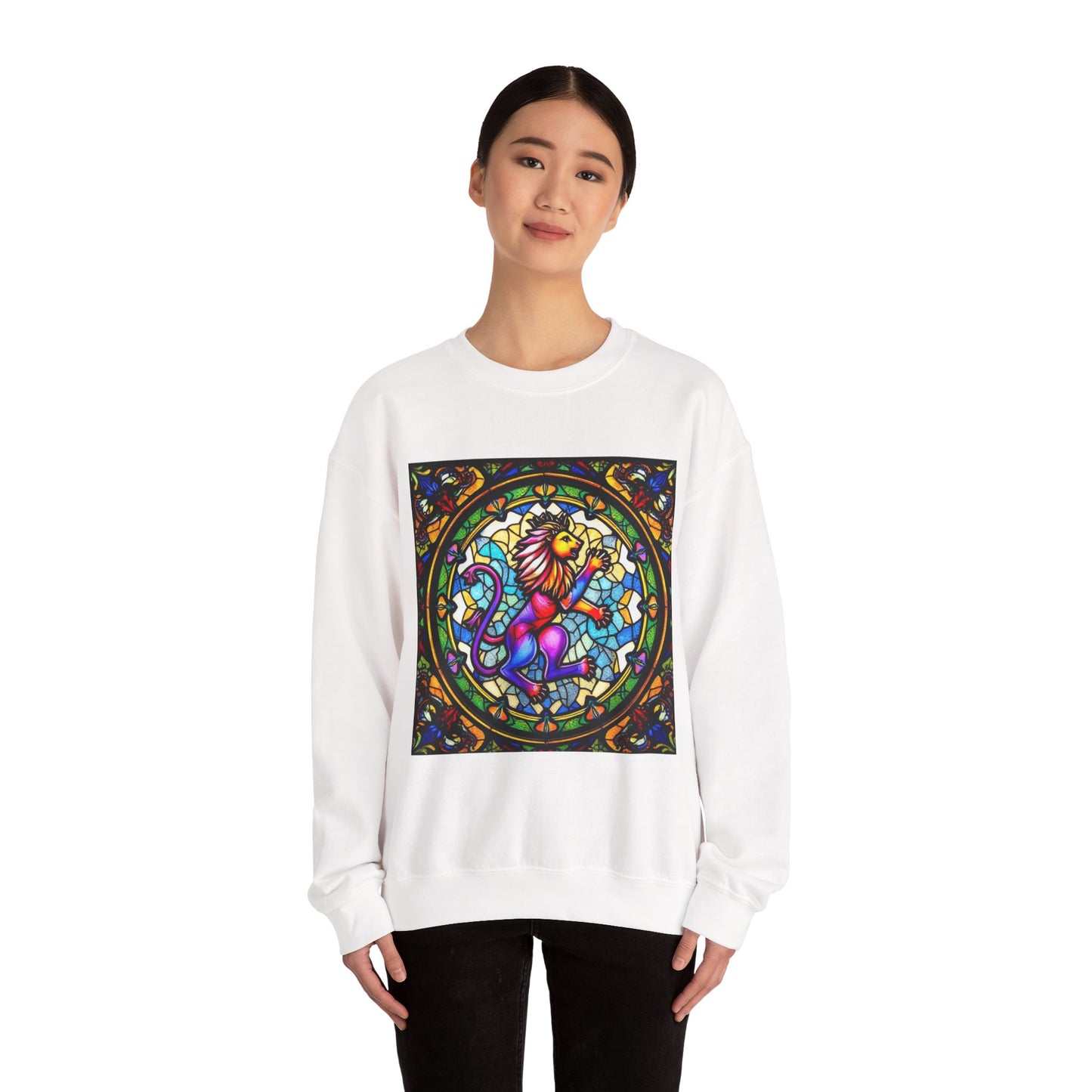 Unisex Heavy Blend™ Crewneck Sweatshirt, Glass, Leo Zodiac Design