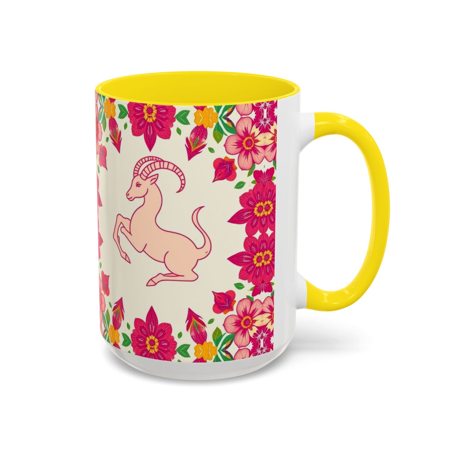 Accent Coffee Mug, Capricorn, Zodiac v2, Flower Pattern, (11, 15oz)