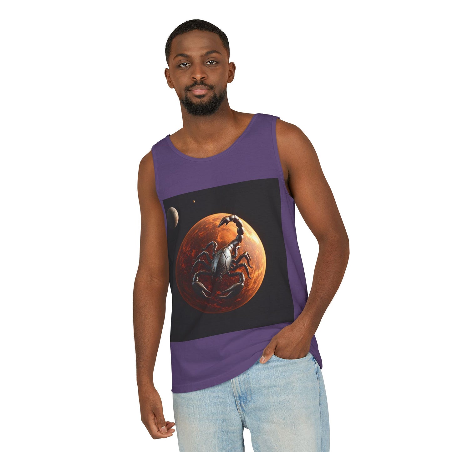 Unisex Garment-Dyed, Tank Top, Scorpio Design, Planet Symbol, 100% US cotton