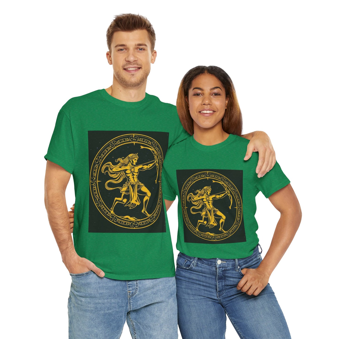 Unisex Heavy Cotton T-Shirt, Mythical Faun/Satyr v1, Sagittarius Zodiac Design