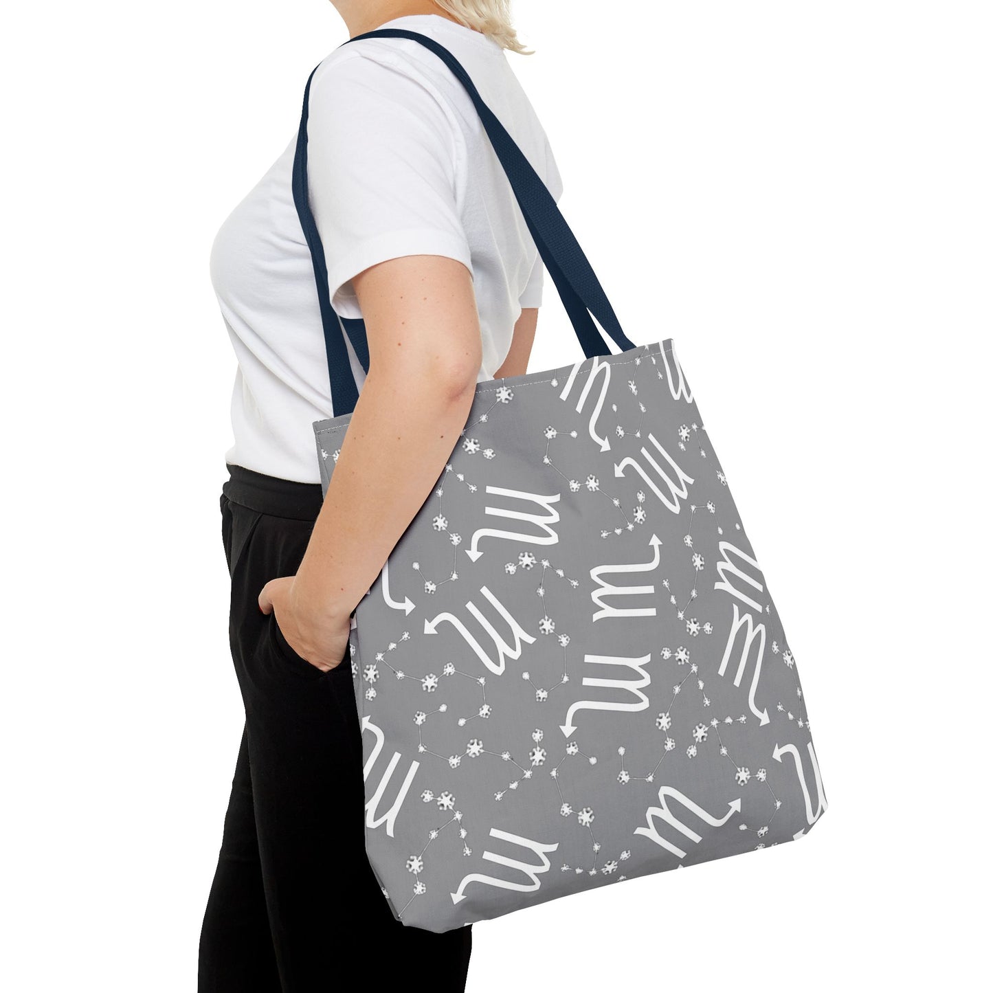 Tote Bag, Scorpio Zodiac Sign, AOP, (Grey, White)