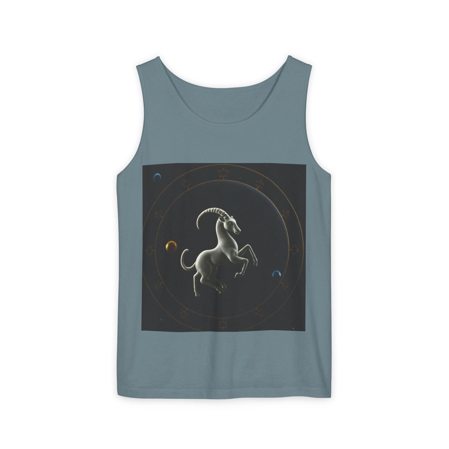 Unisex Garment-Dyed, Tank Top, Capricorn Design, Space Animal v1, 100% US cotton