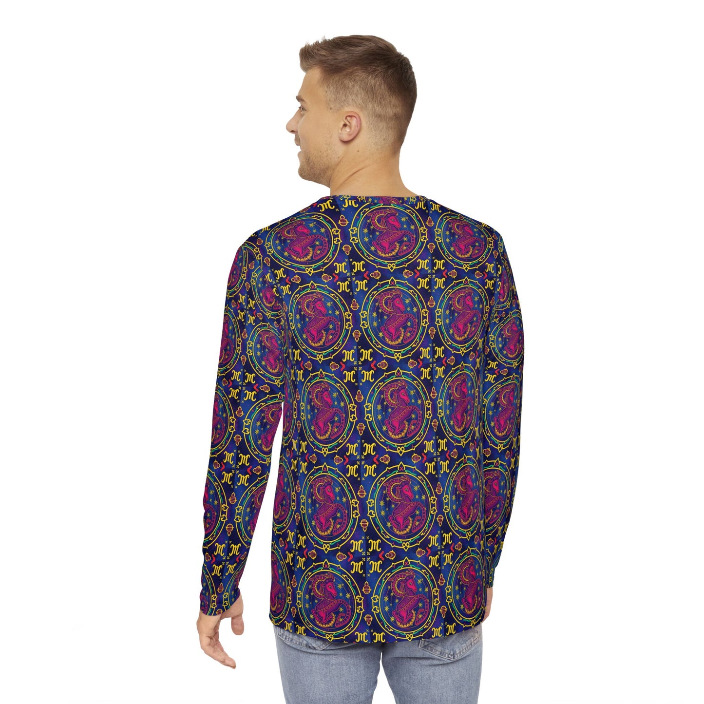 Men's Long Sleeve Shirt, (AOP), Capricorn, Zodiac, Pattern