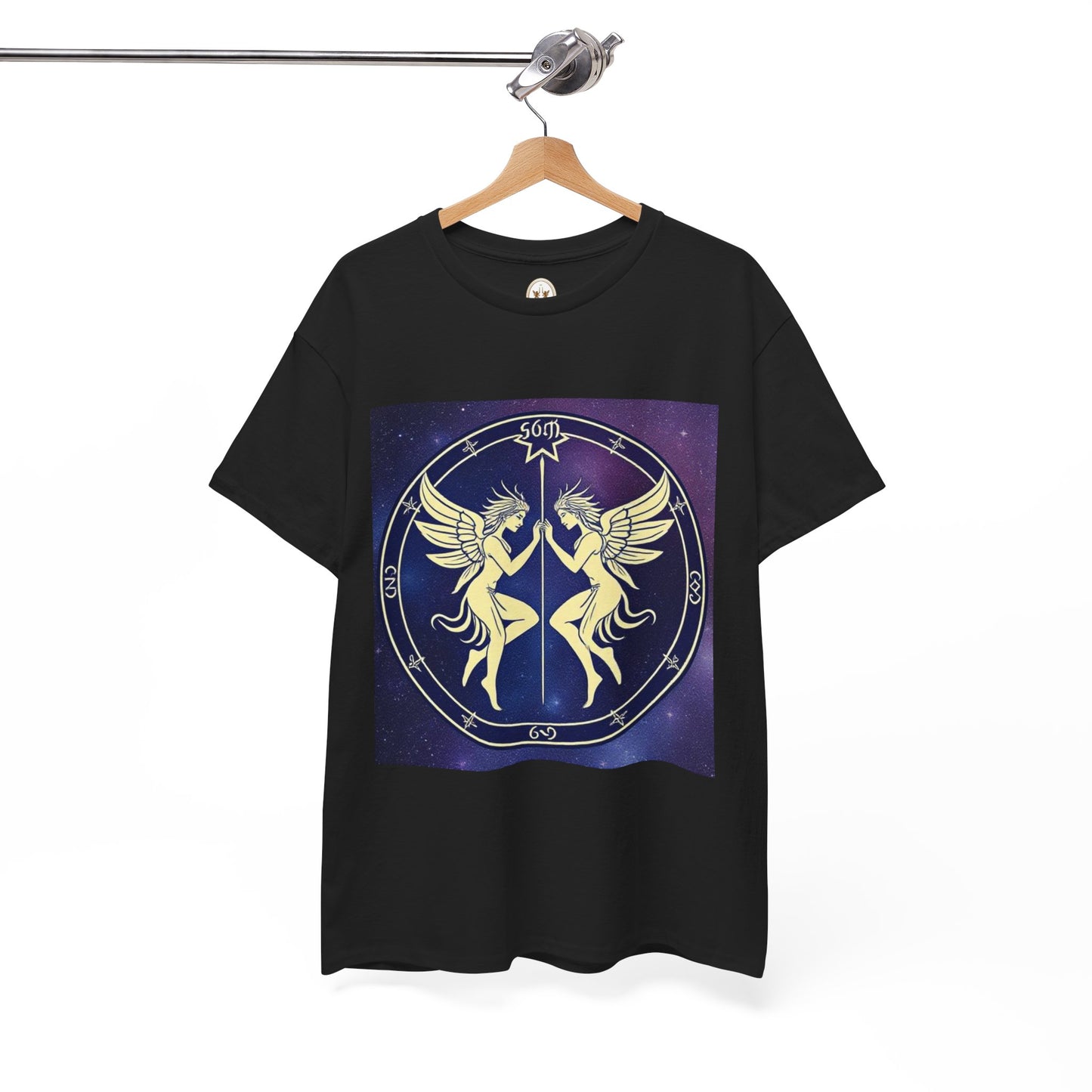 Unisex Heavy Cotton T-Shirt, Space Angel Twins, Gemini Zodiac Design